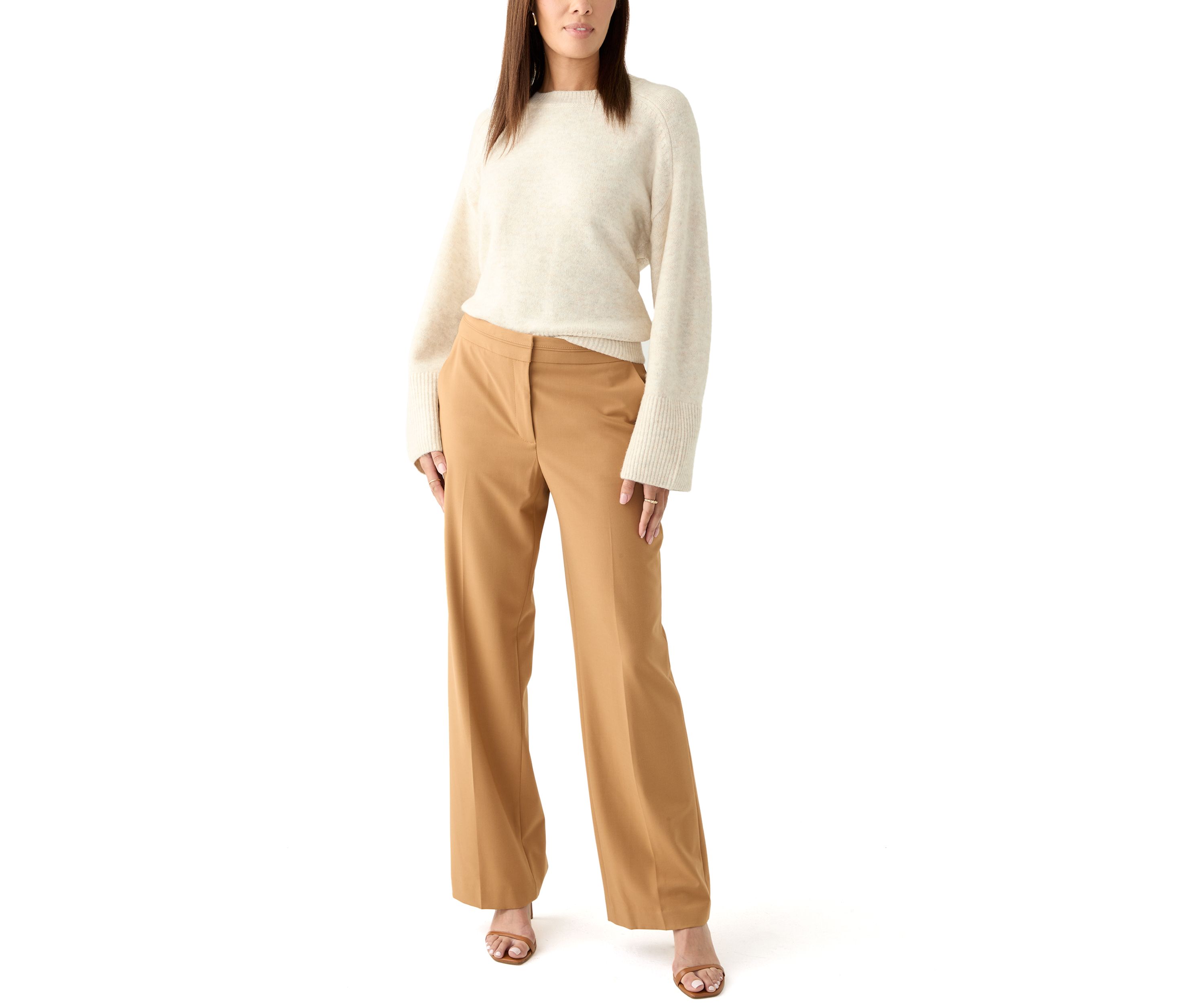 Womens Seamed High Waisted Wide Leg Pants
