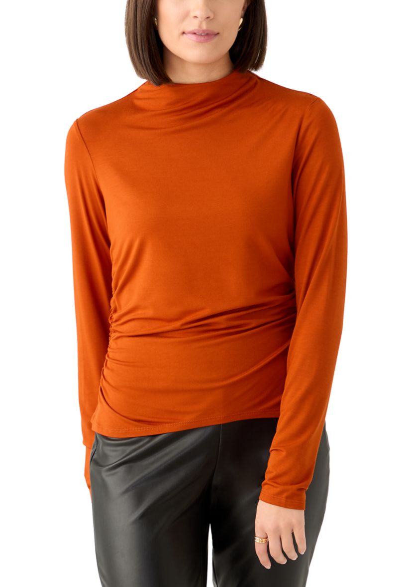 Womens Long Sleeve Mock Neck Ruched Top