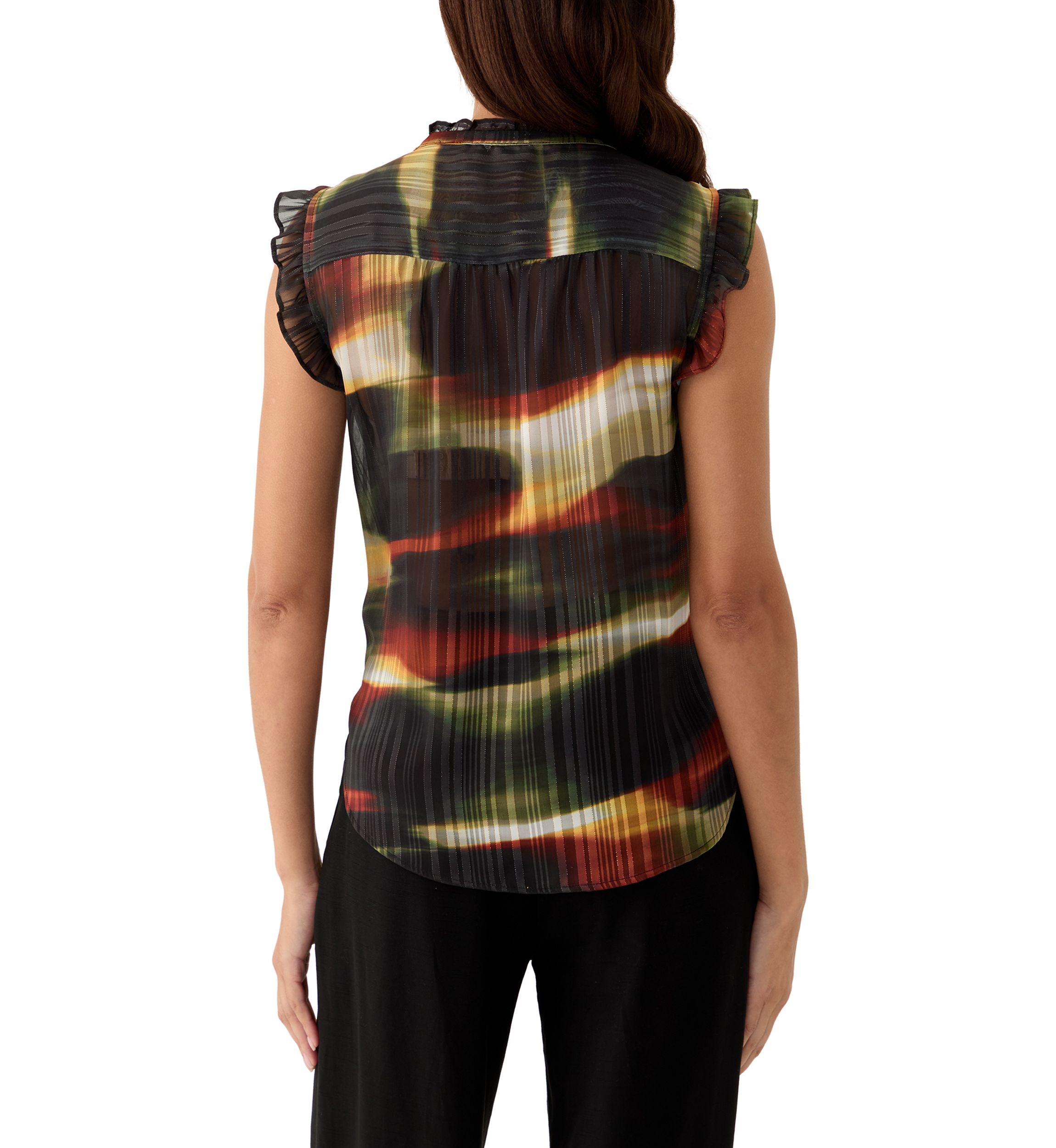 Womens 1/2 Placket Ruffle Trim Top