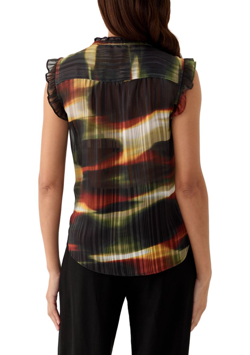 Womens 1/2 Placket Ruffle Trim Top