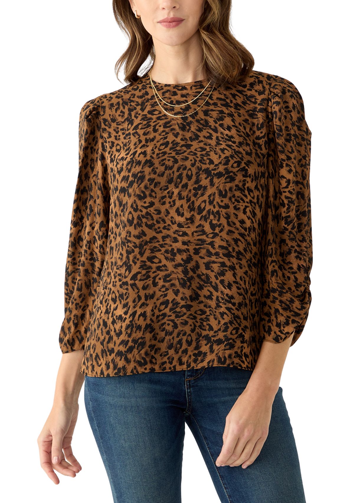 Womens 3/4 Sleeve Crew Neck Blouse
