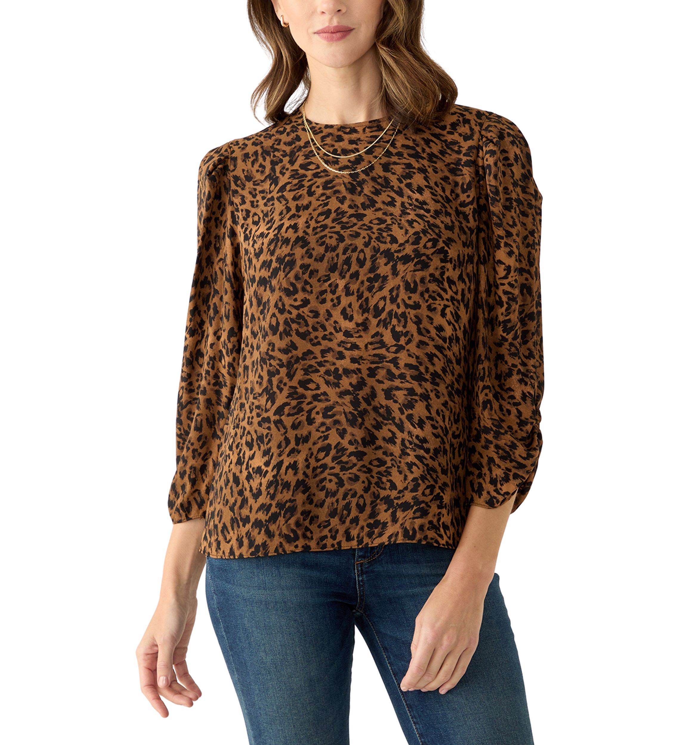 Womens 3/4 Sleeve Crew Neck Blouse