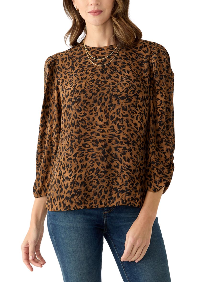 Womens 3/4 Sleeve Crew Neck Blouse