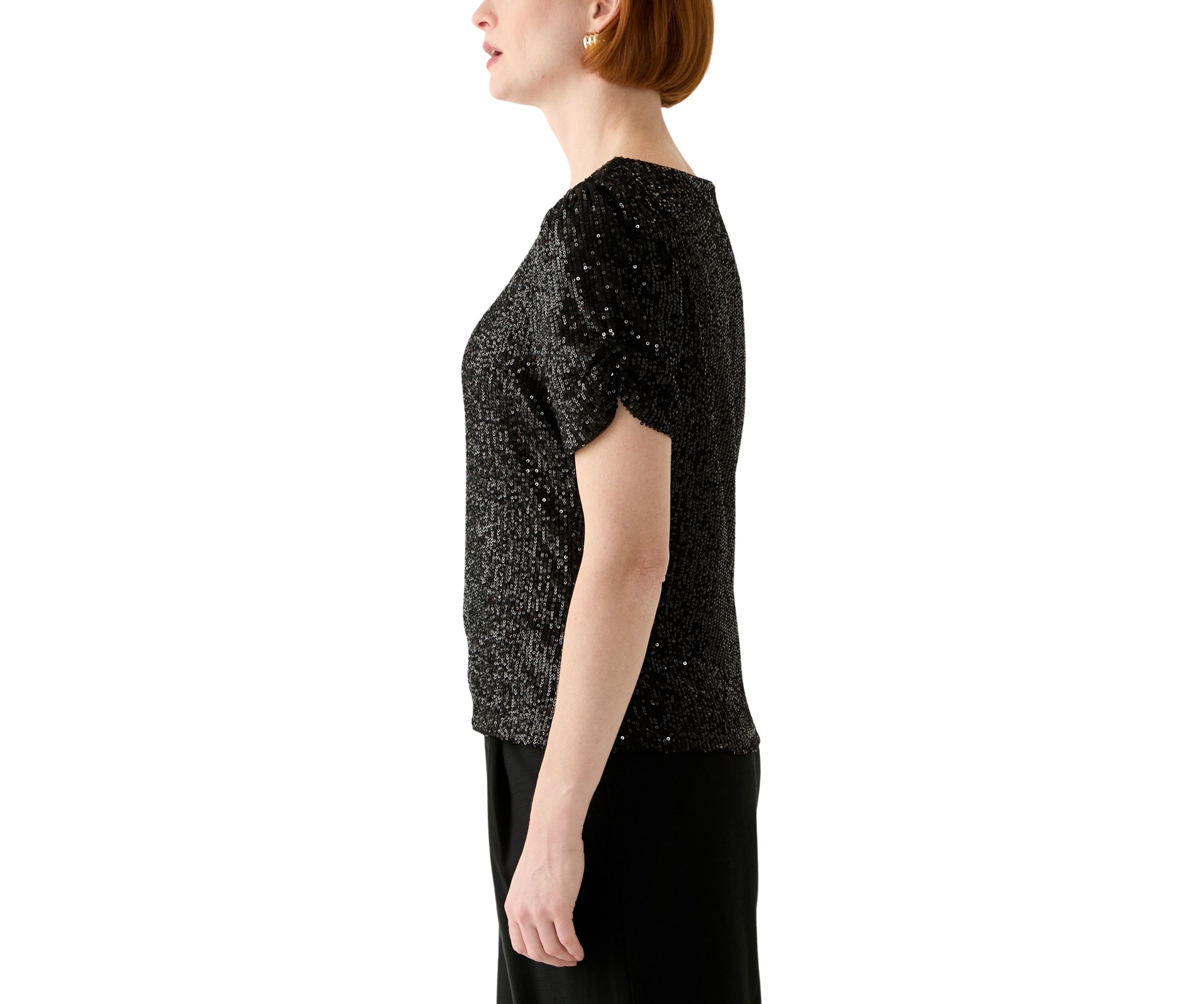 Womens Short Sleeve Sequin Top 