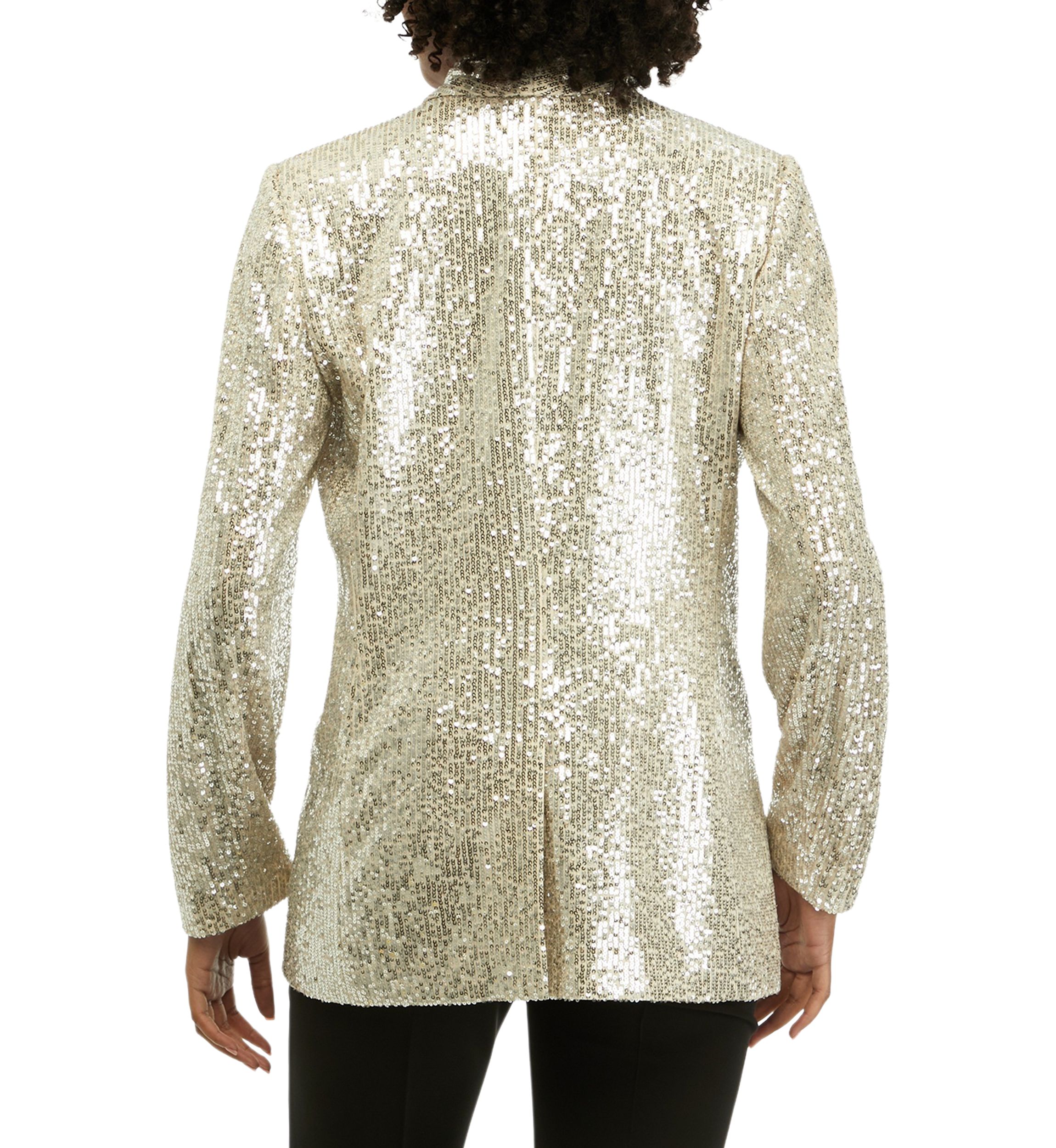 Womens Long Sleeve Shawl Collar Sequin Jacket