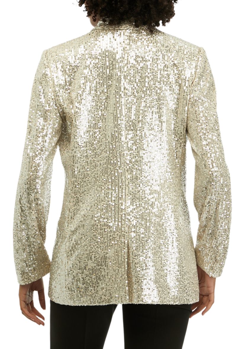 Womens Long Sleeve Shawl Collar Sequin Jacket
