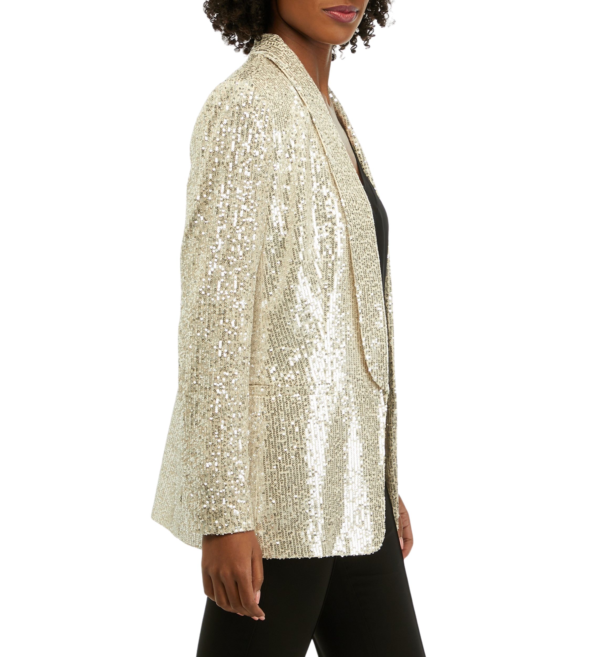 Womens Long Sleeve Shawl Collar Sequin Jacket