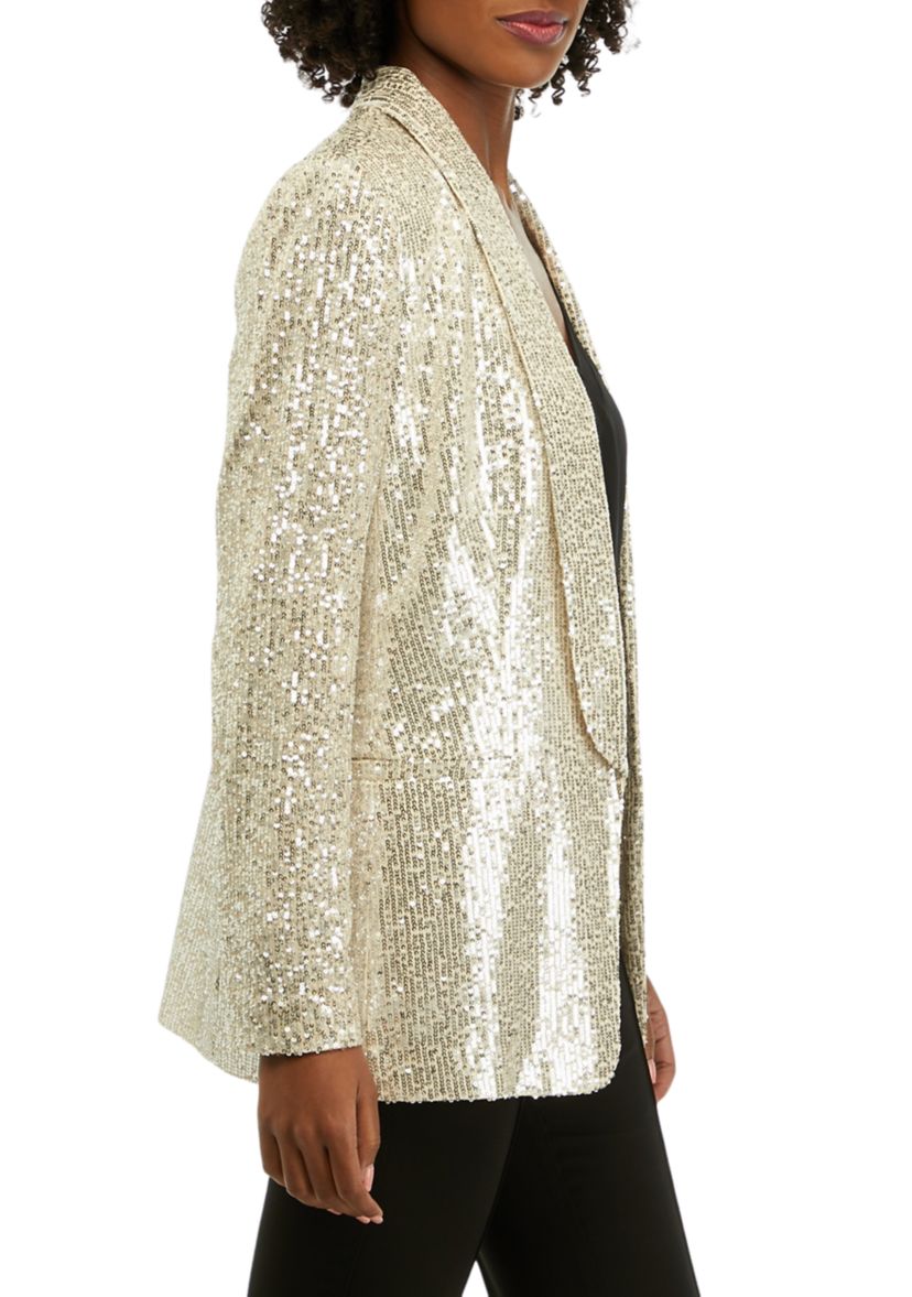Womens Long Sleeve Shawl Collar Sequin Jacket