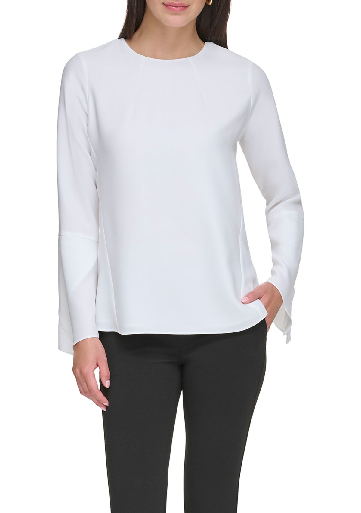 Womens Bell Sleeve Solid Cape Blouse