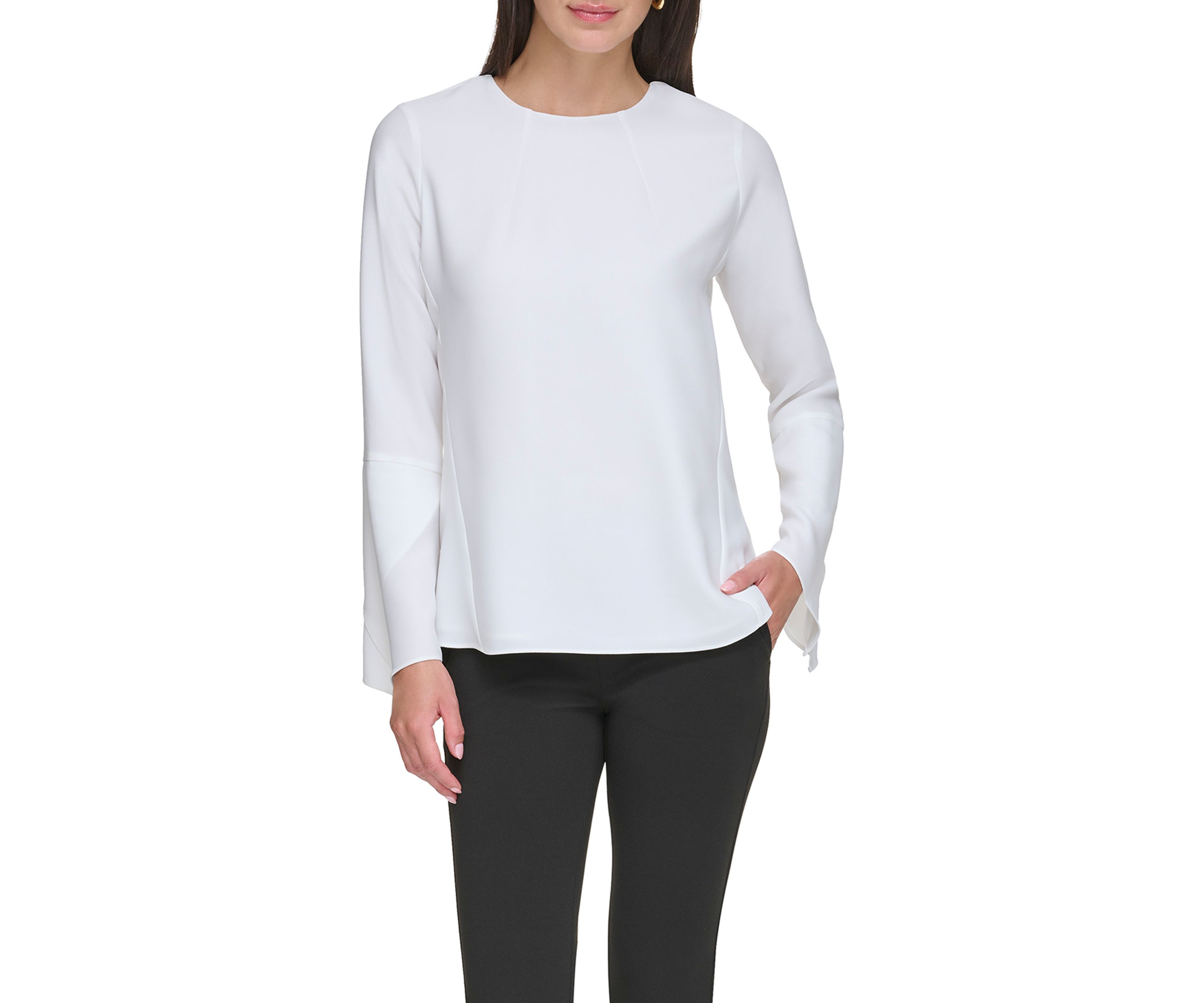 Womens Bell Sleeve Solid Cape Blouse