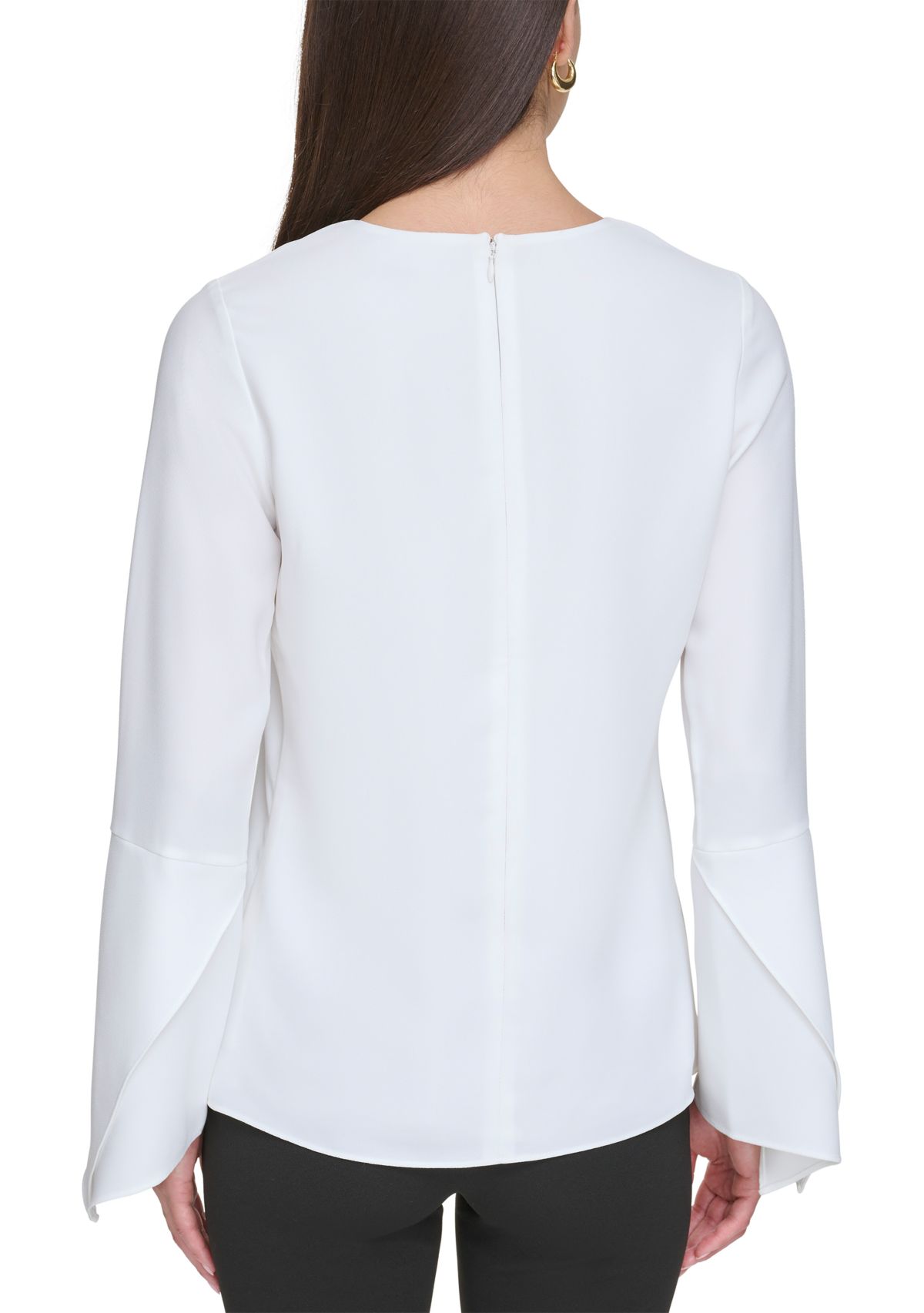 Womens Bell Sleeve Solid Cape Blouse