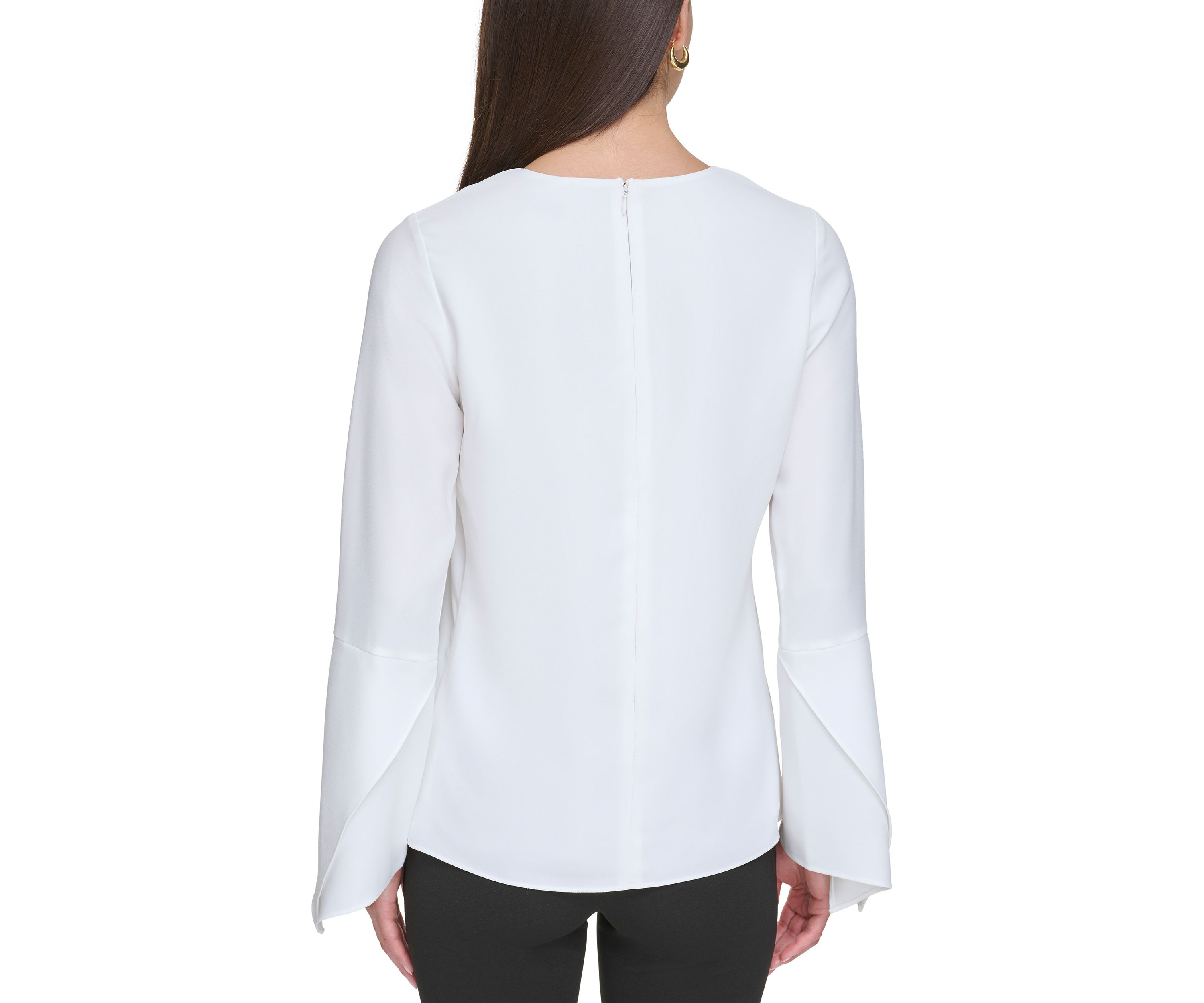 Womens Bell Sleeve Solid Cape Blouse