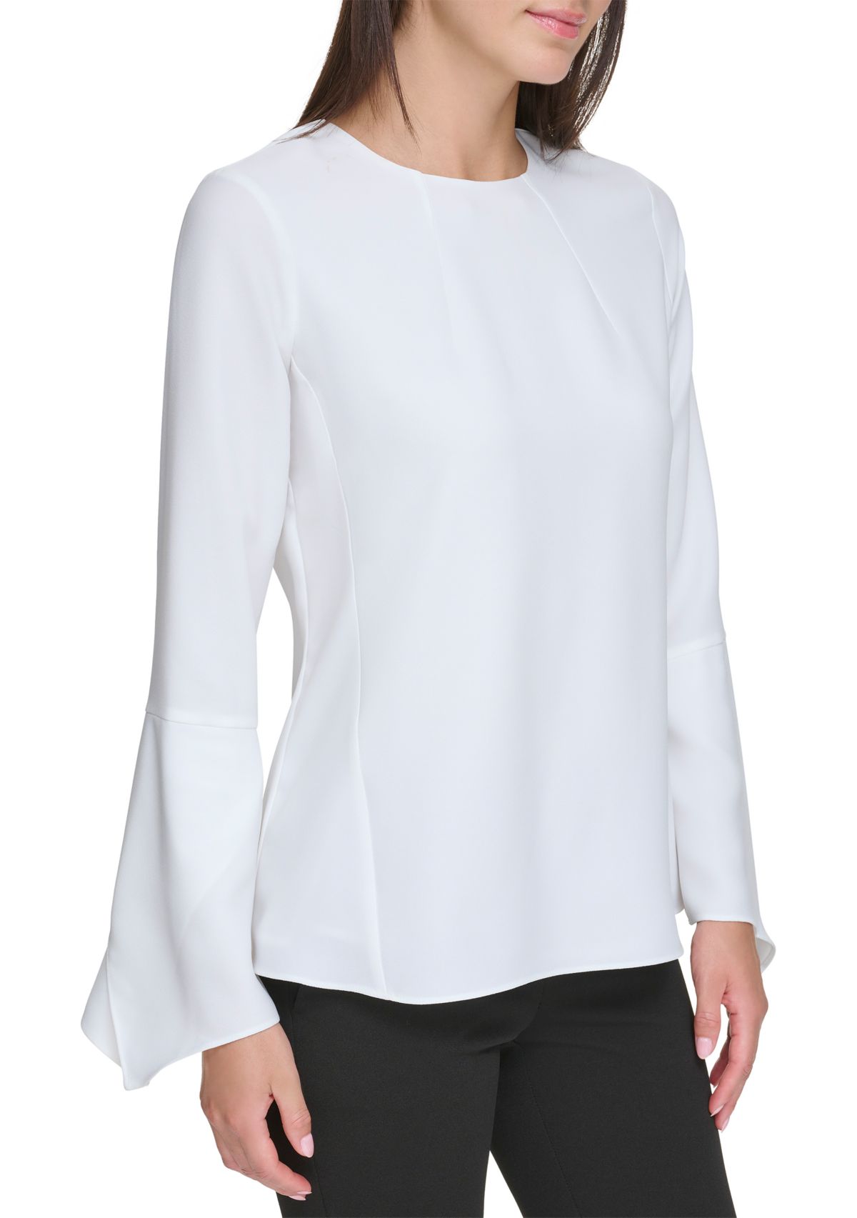 Womens Bell Sleeve Solid Cape Blouse