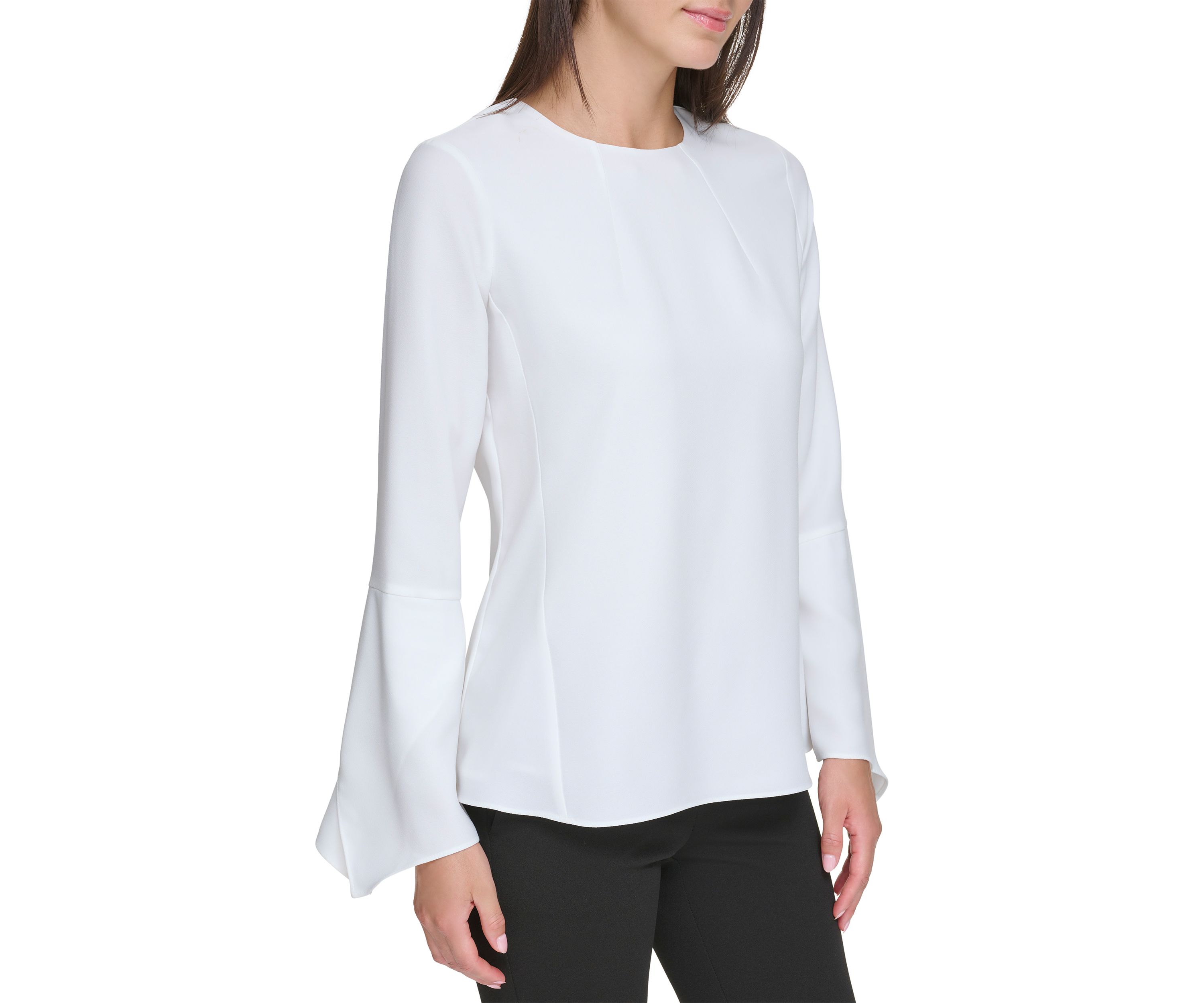 Womens Bell Sleeve Solid Cape Blouse