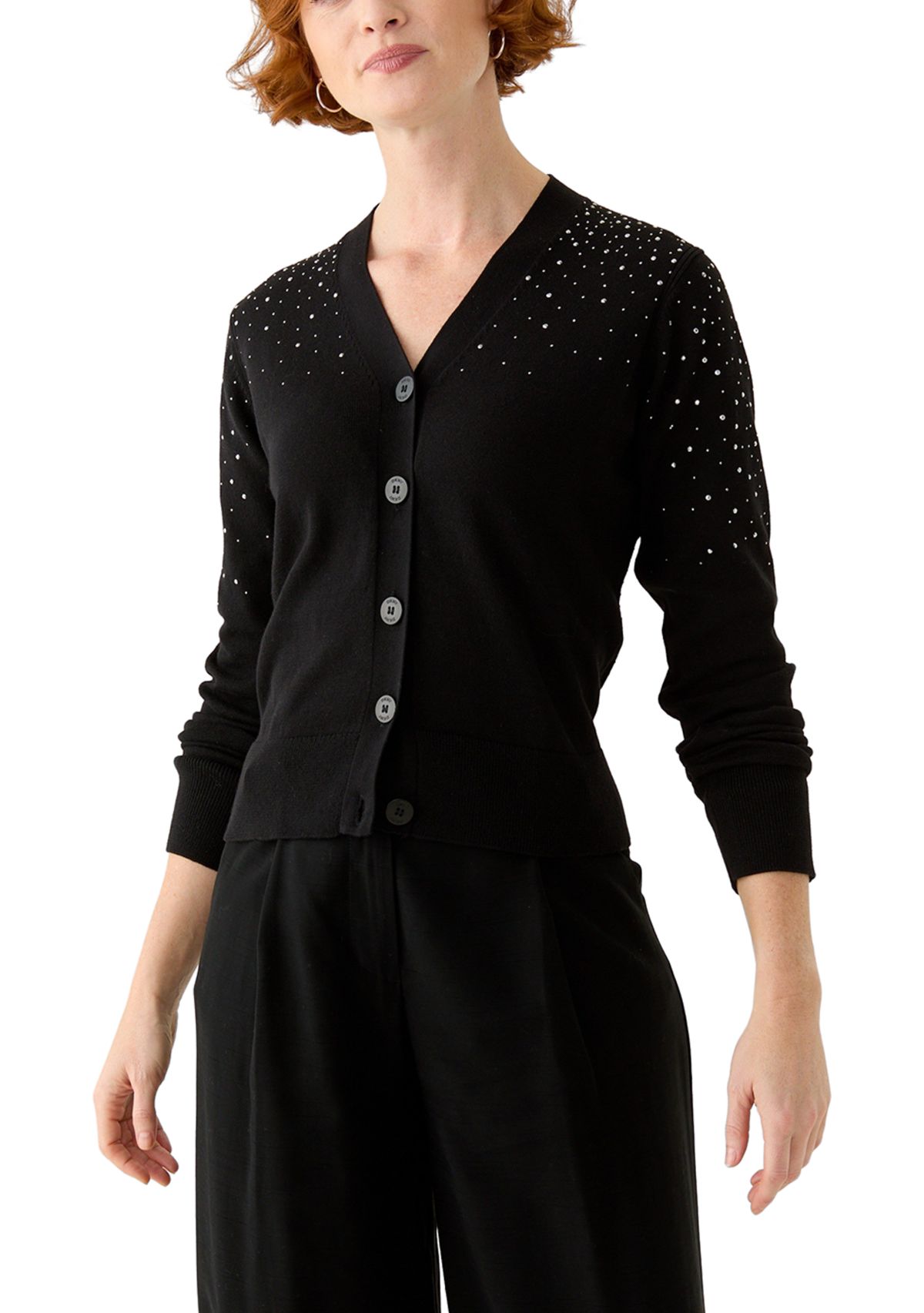 Womens Button Front Sequin Cardigan