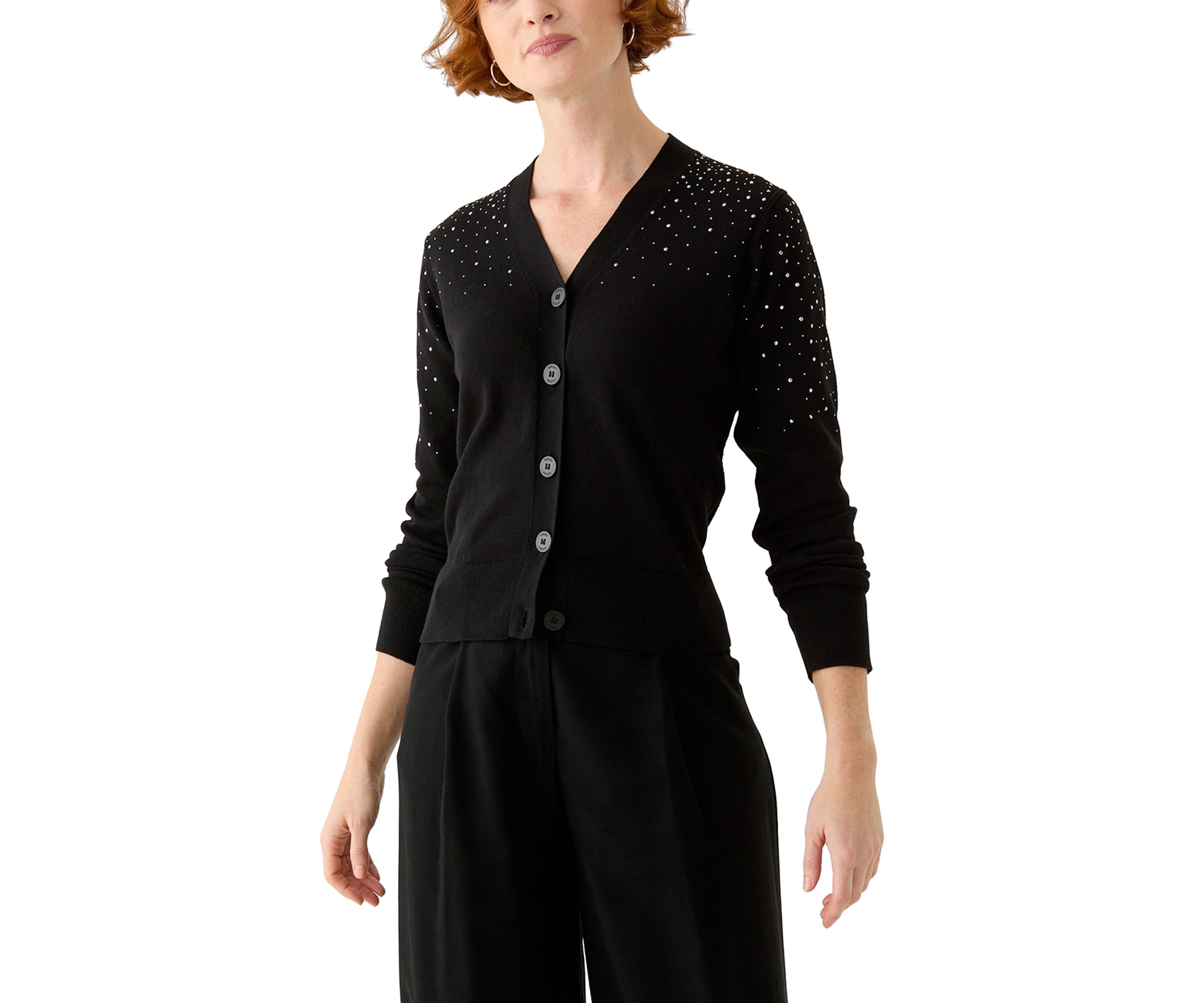 Womens Button Front Sequin Cardigan
