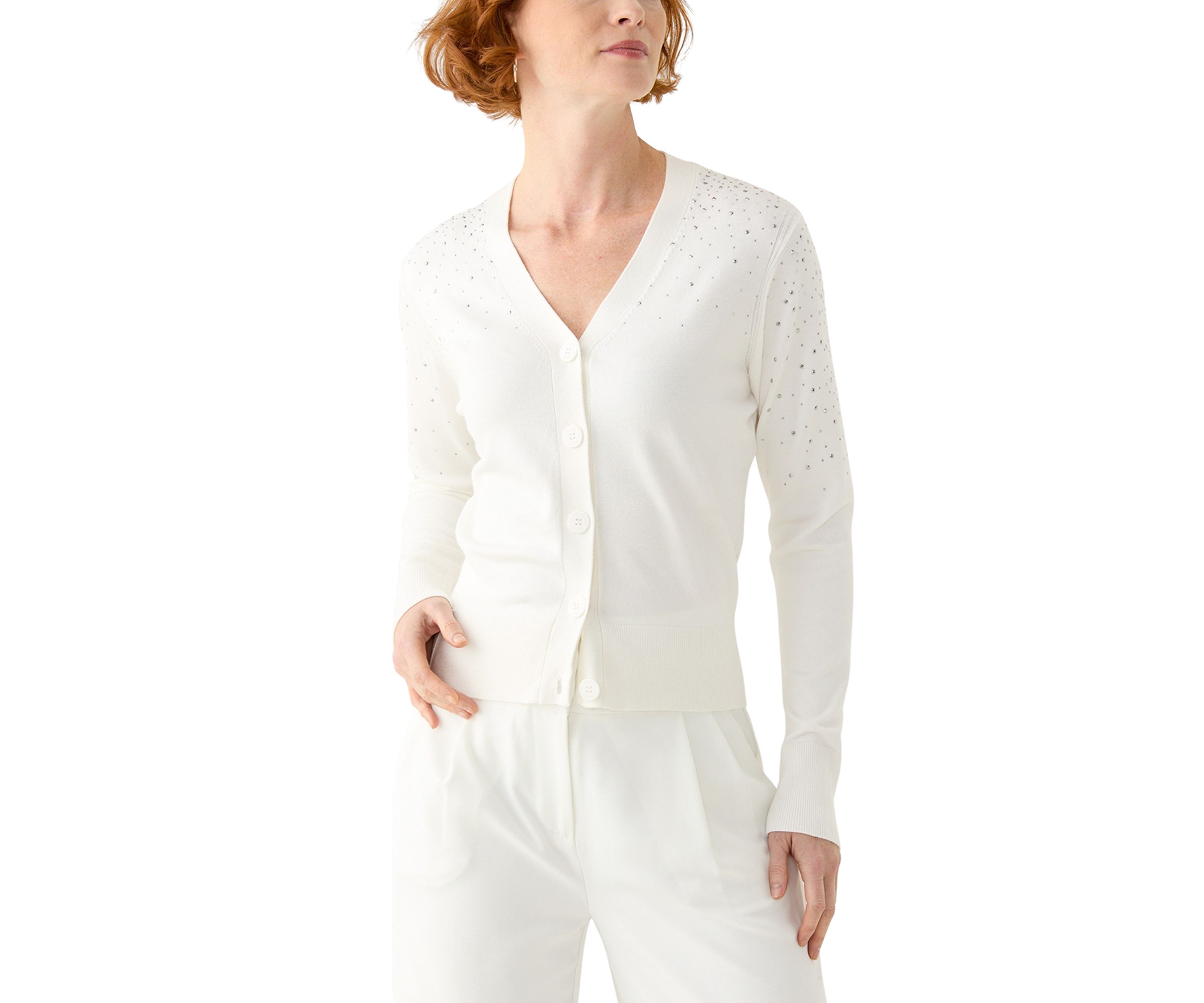 Womens Button Front Sequin Cardigan