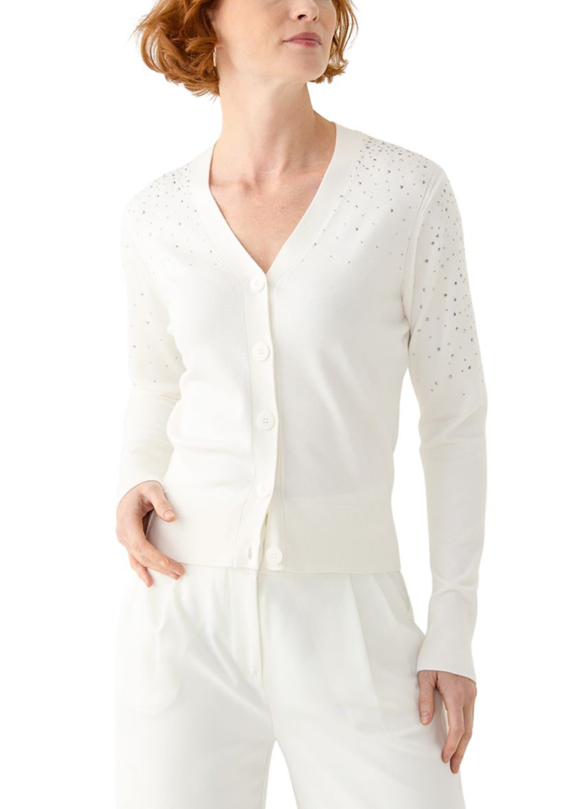 Womens Button Front Sequin Cardigan
