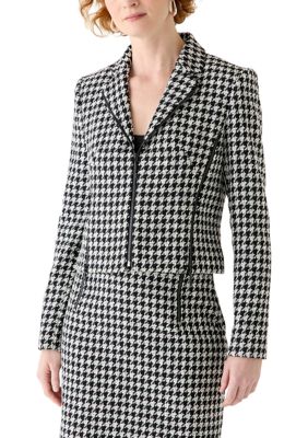 DKNY Women's Houndstooth Blazer with Zippers, 8