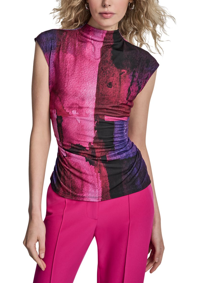 Womens Cap Sleeve High Neck Printed Top 