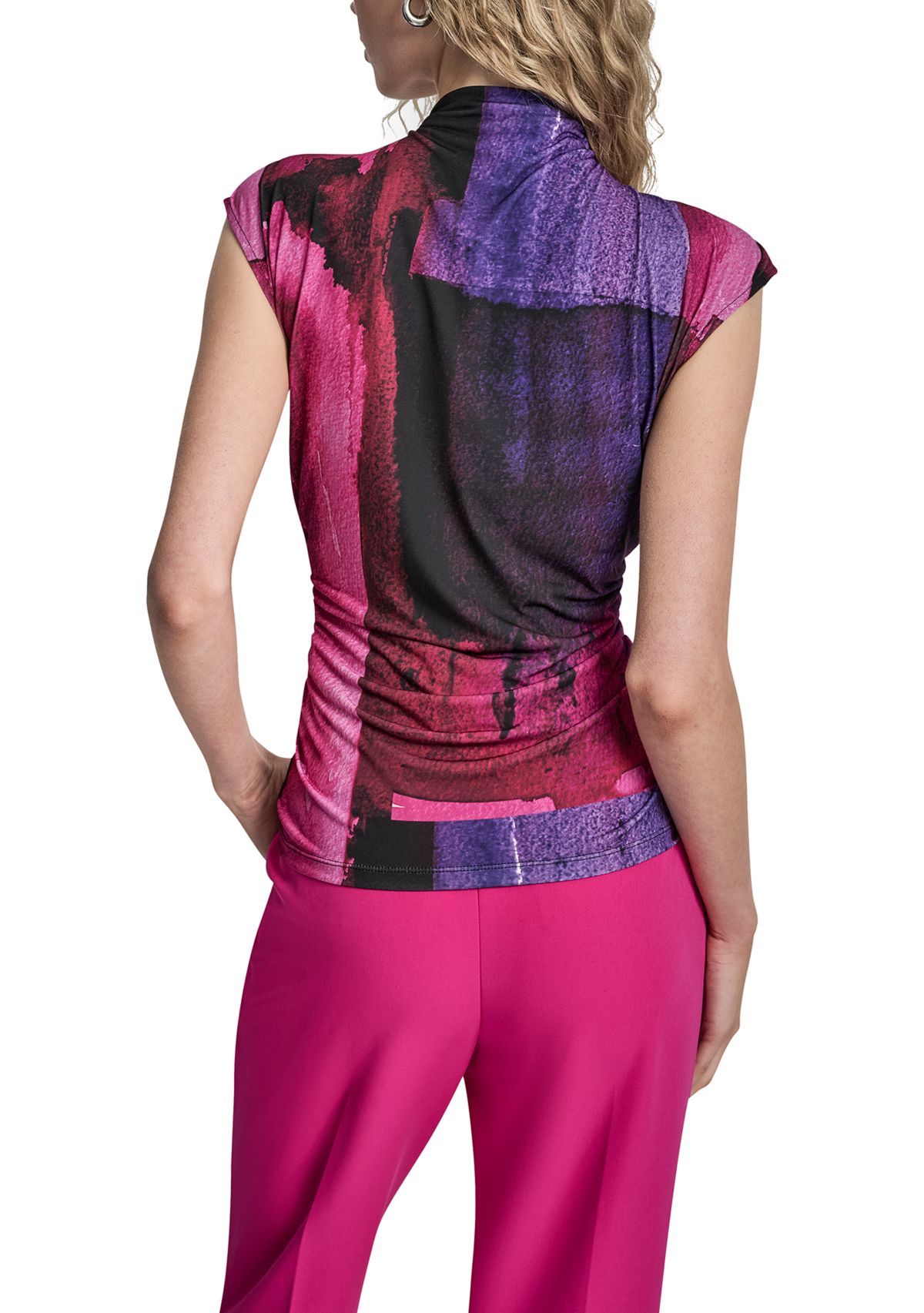 Womens Cap Sleeve High Neck Printed Top 