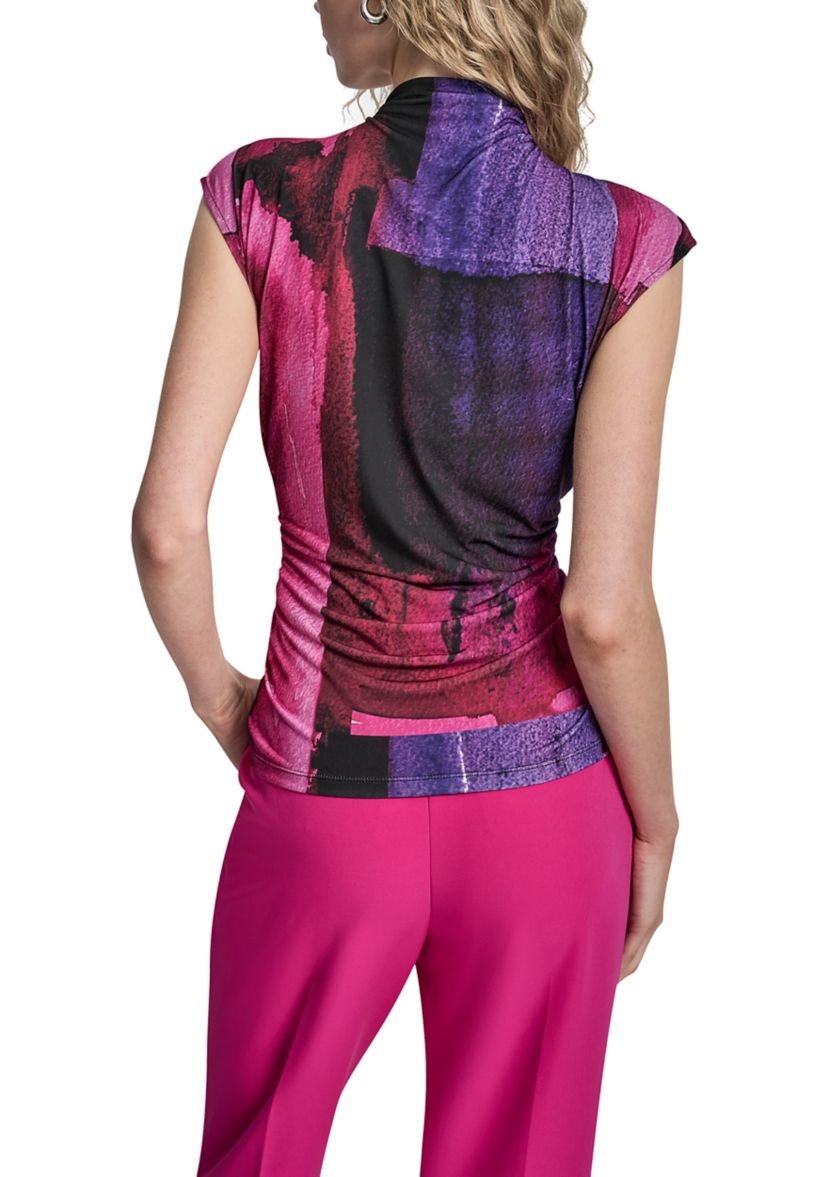 Womens Cap Sleeve High Neck Printed Top 