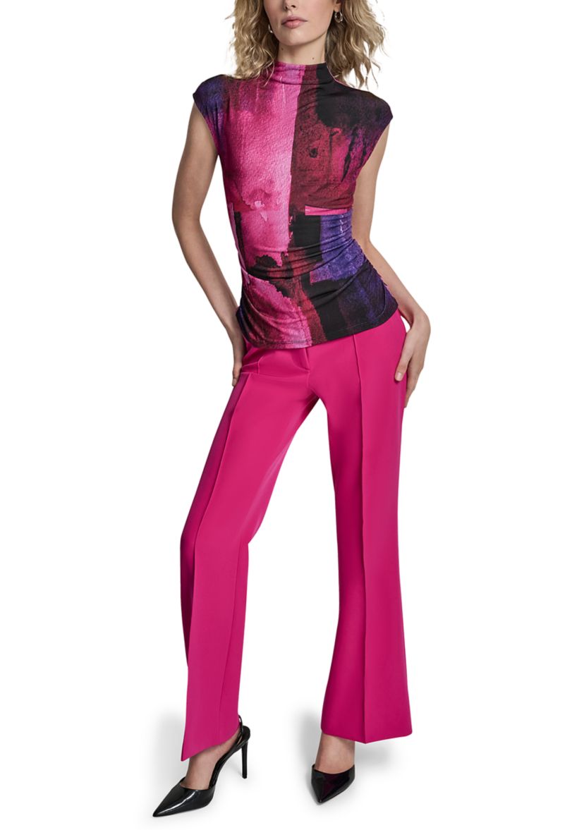 Womens Cap Sleeve High Neck Printed Top 