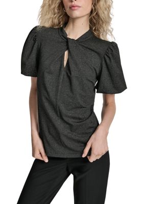 DKNY Women's Puff Short-Sleeve Top with Neck Pleat, Small