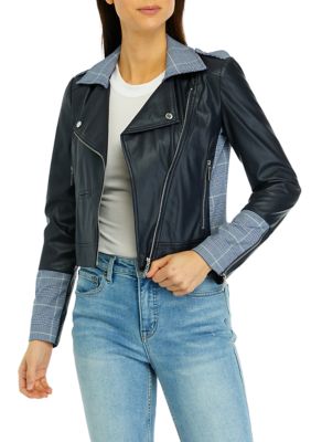 DKNY Women's Long Sleeve Mixed Media Moto Jacket