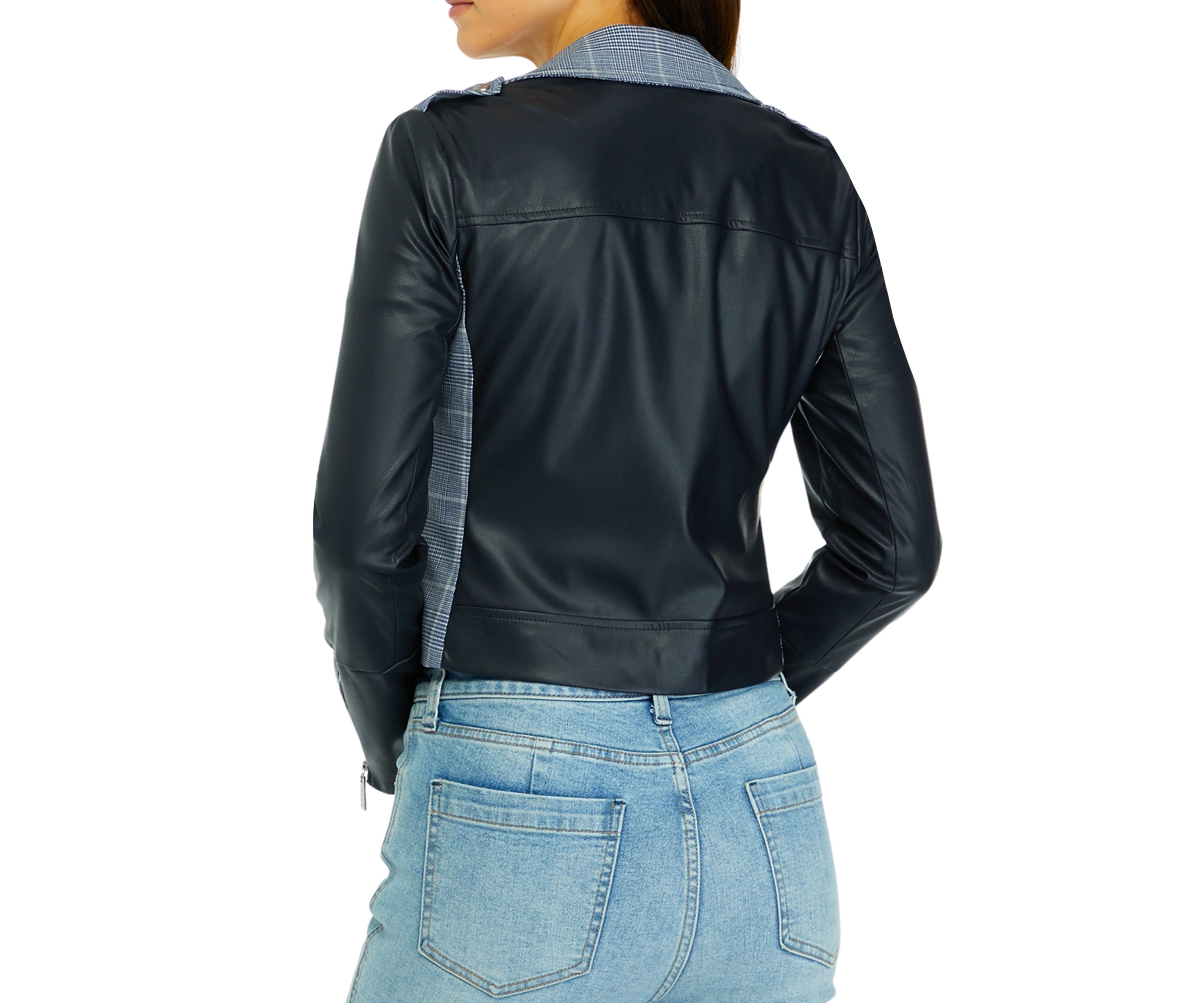 Womens Long Sleeve Mixed Media Moto Jacket
