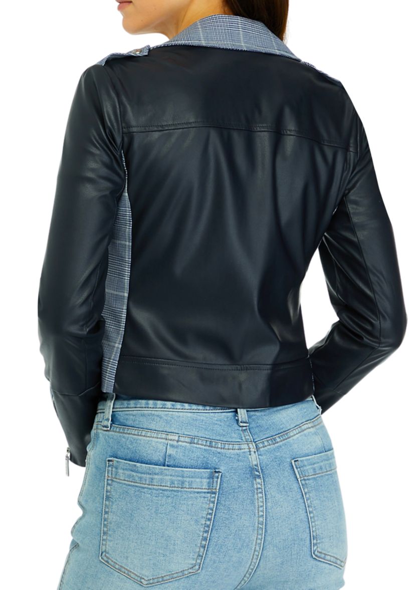 Womens Long Sleeve Mixed Media Moto Jacket