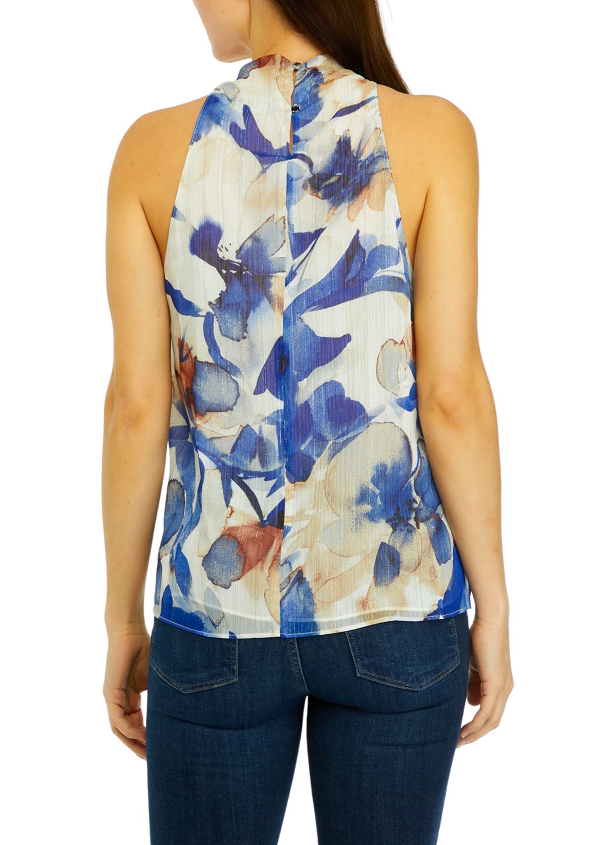 Womens Sleeveless Printed Halter Blouse
