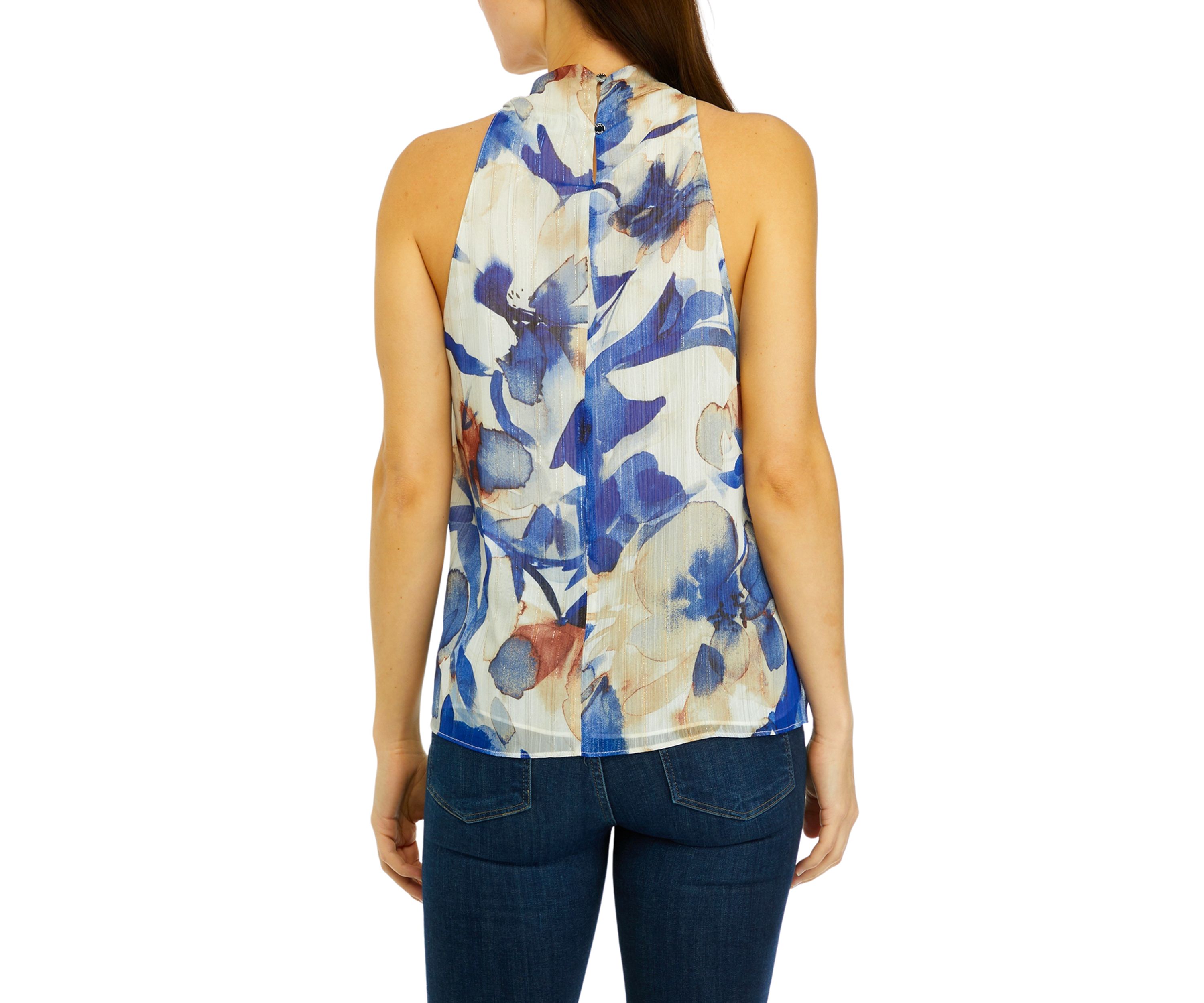 Womens Sleeveless Printed Halter Blouse