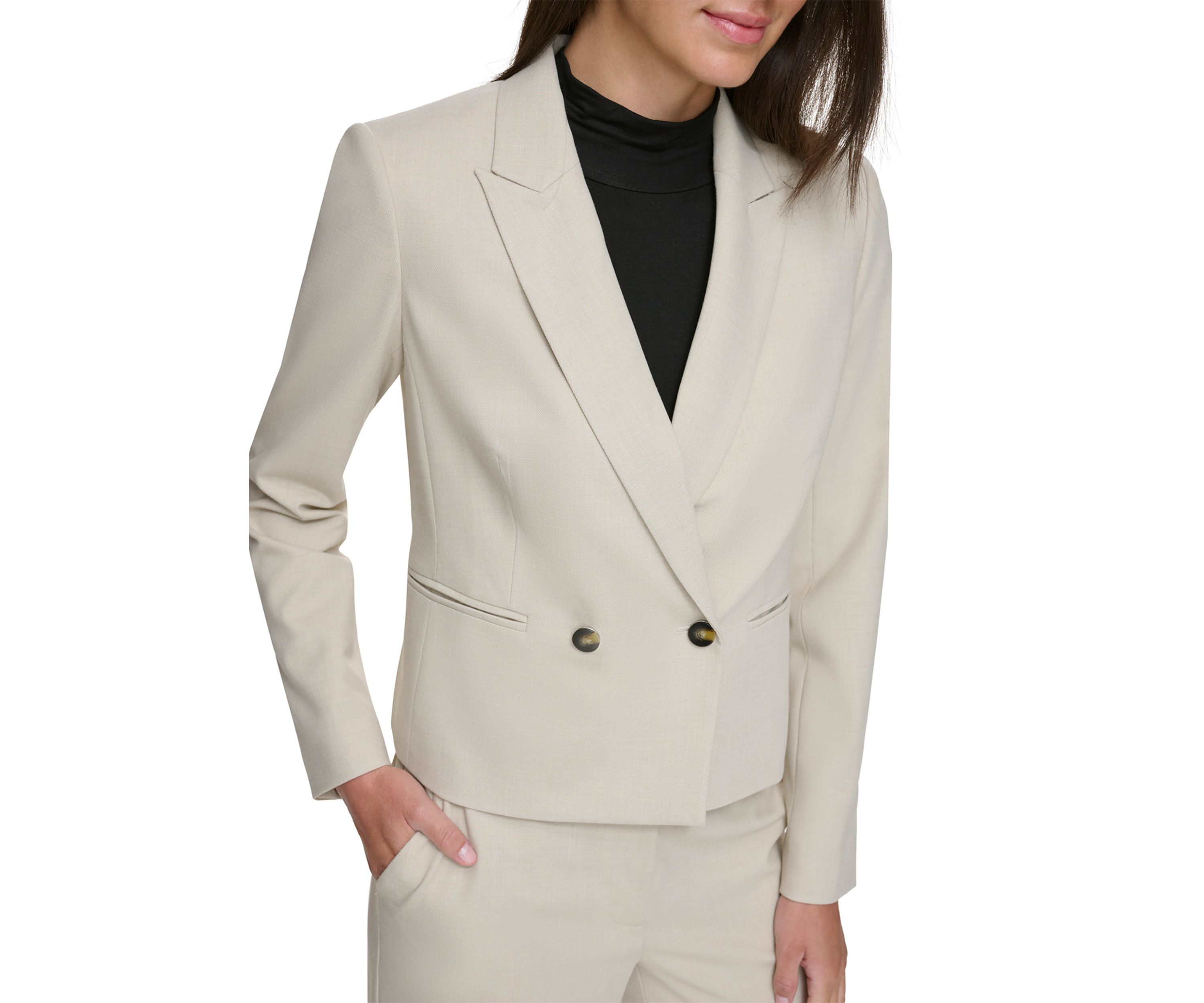 Womens Notch Collar Double Breasted 2 Button Jacket