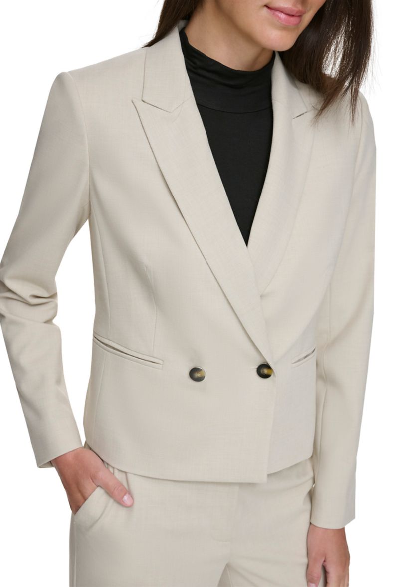 Womens Notch Collar Double Breasted 2 Button Jacket