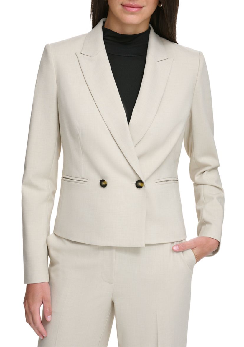 Womens Notch Collar Double Breasted 2 Button Jacket