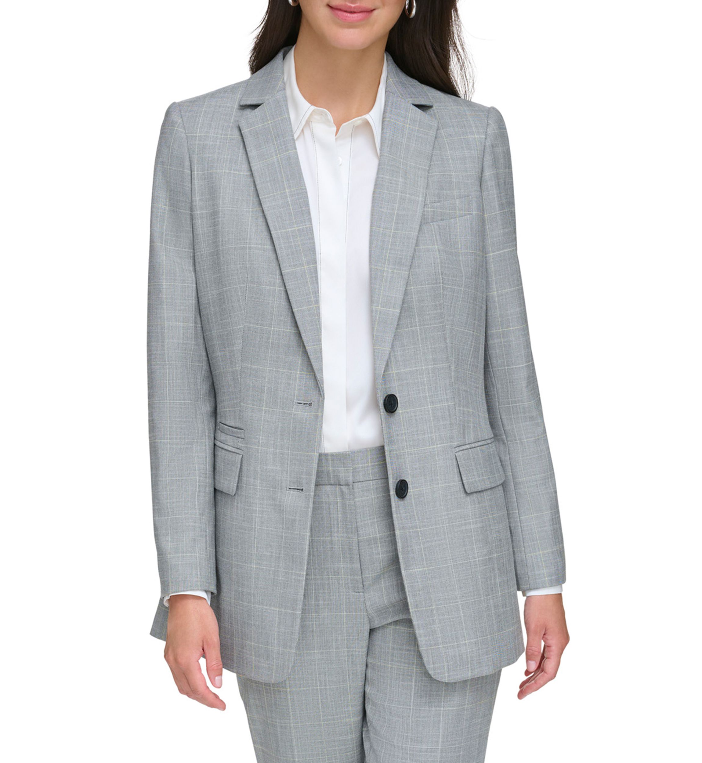 Womens Notch Collar 2 Button Jacket with Flap Pockets