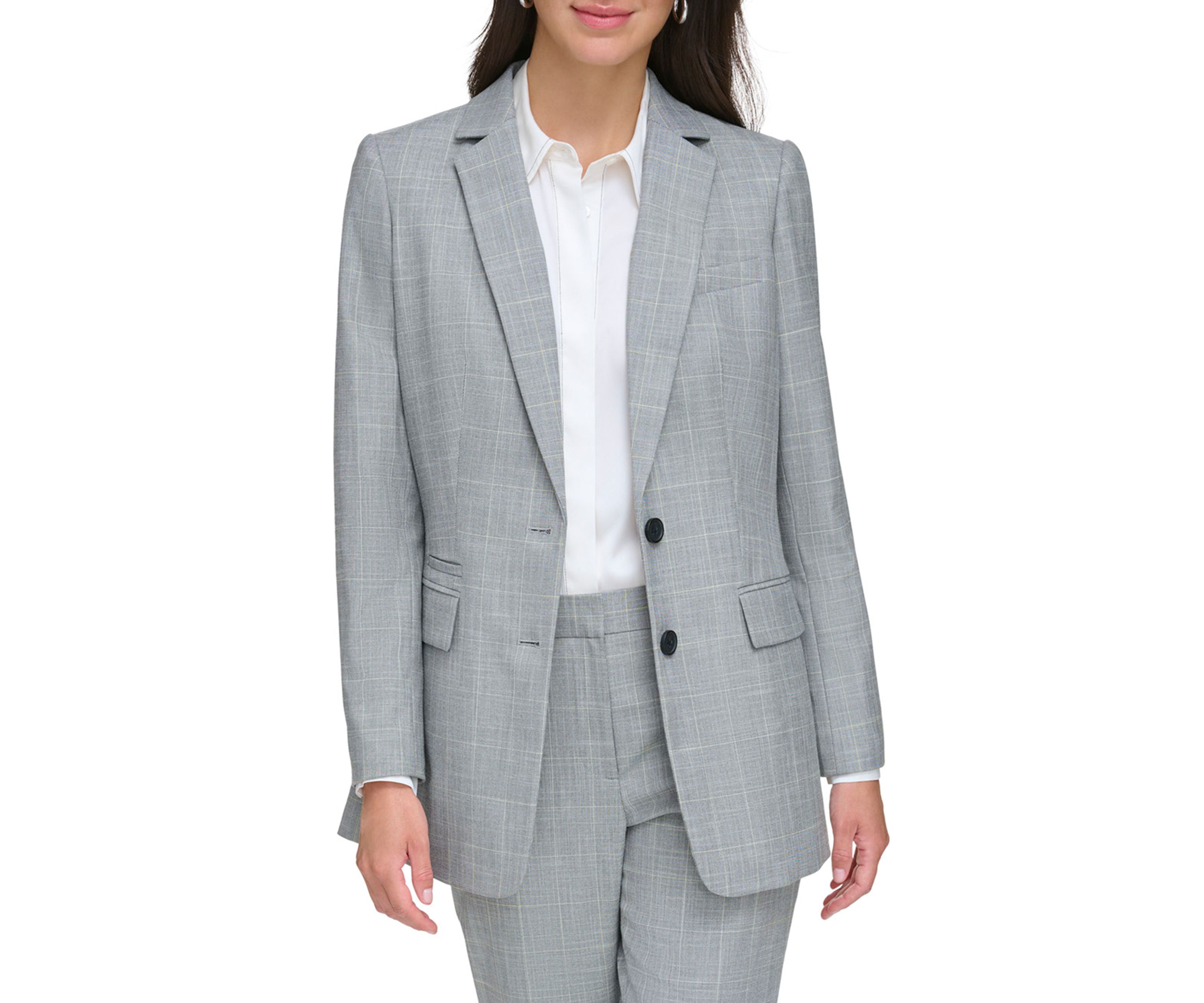 Womens Notch Collar 2 Button Jacket with Flap Pockets