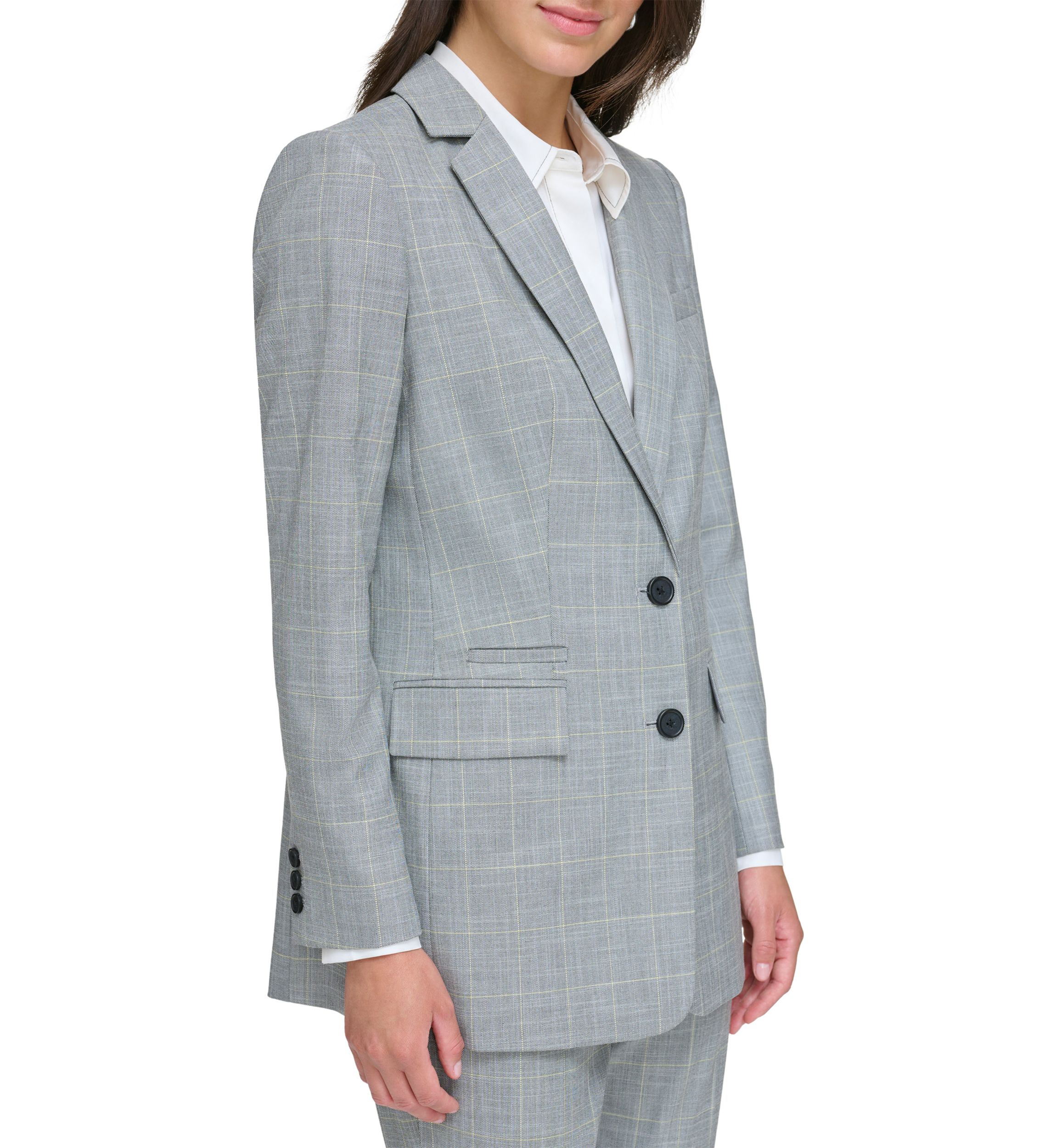 Womens Notch Collar 2 Button Jacket with Flap Pockets