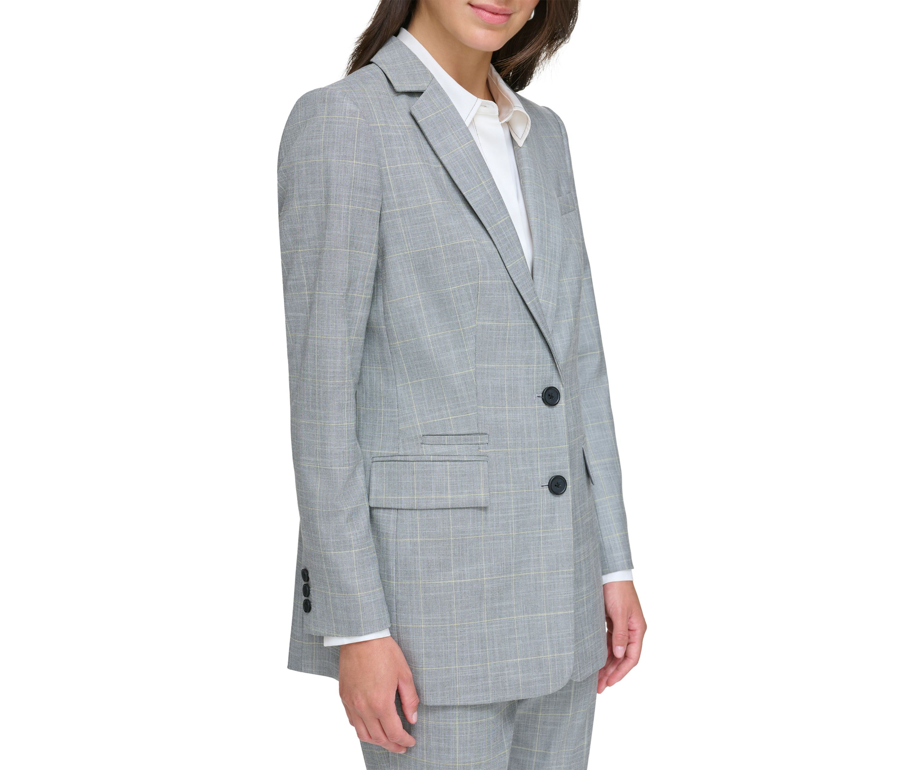 Womens Notch Collar 2 Button Jacket with Flap Pockets