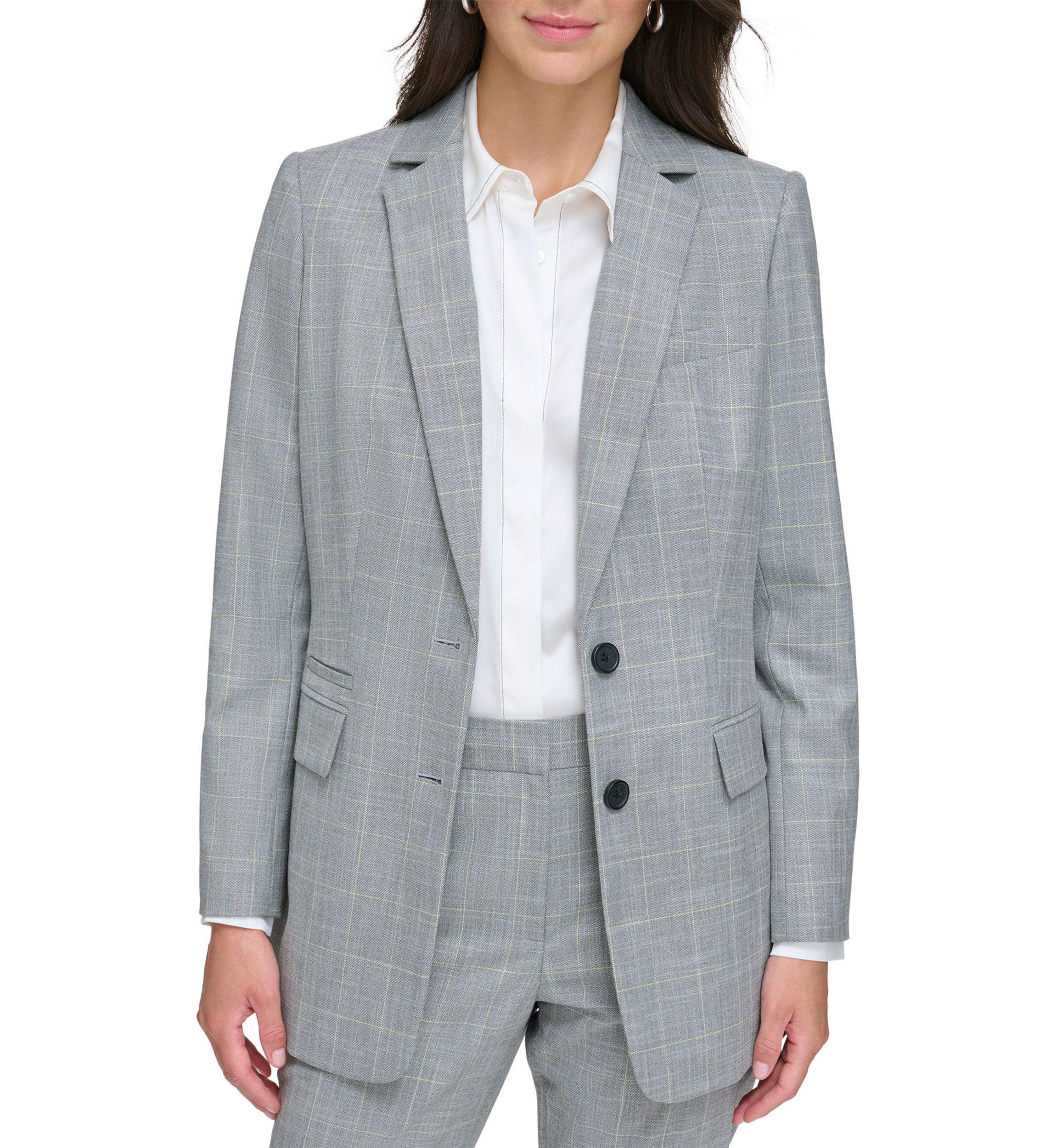 Womens Notch Collar 2 Button Jacket with Flap Pockets