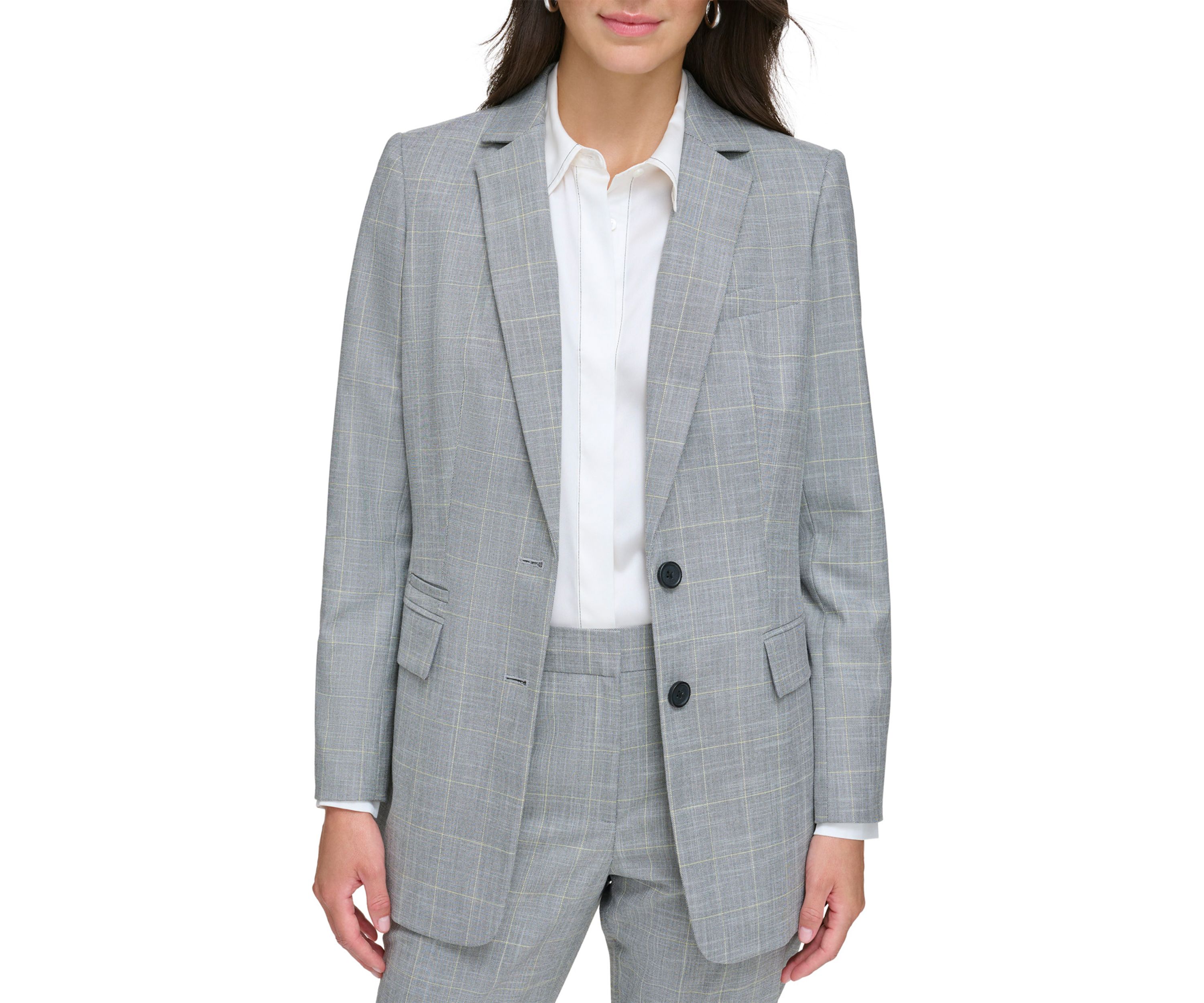 Womens Notch Collar 2 Button Jacket with Flap Pockets