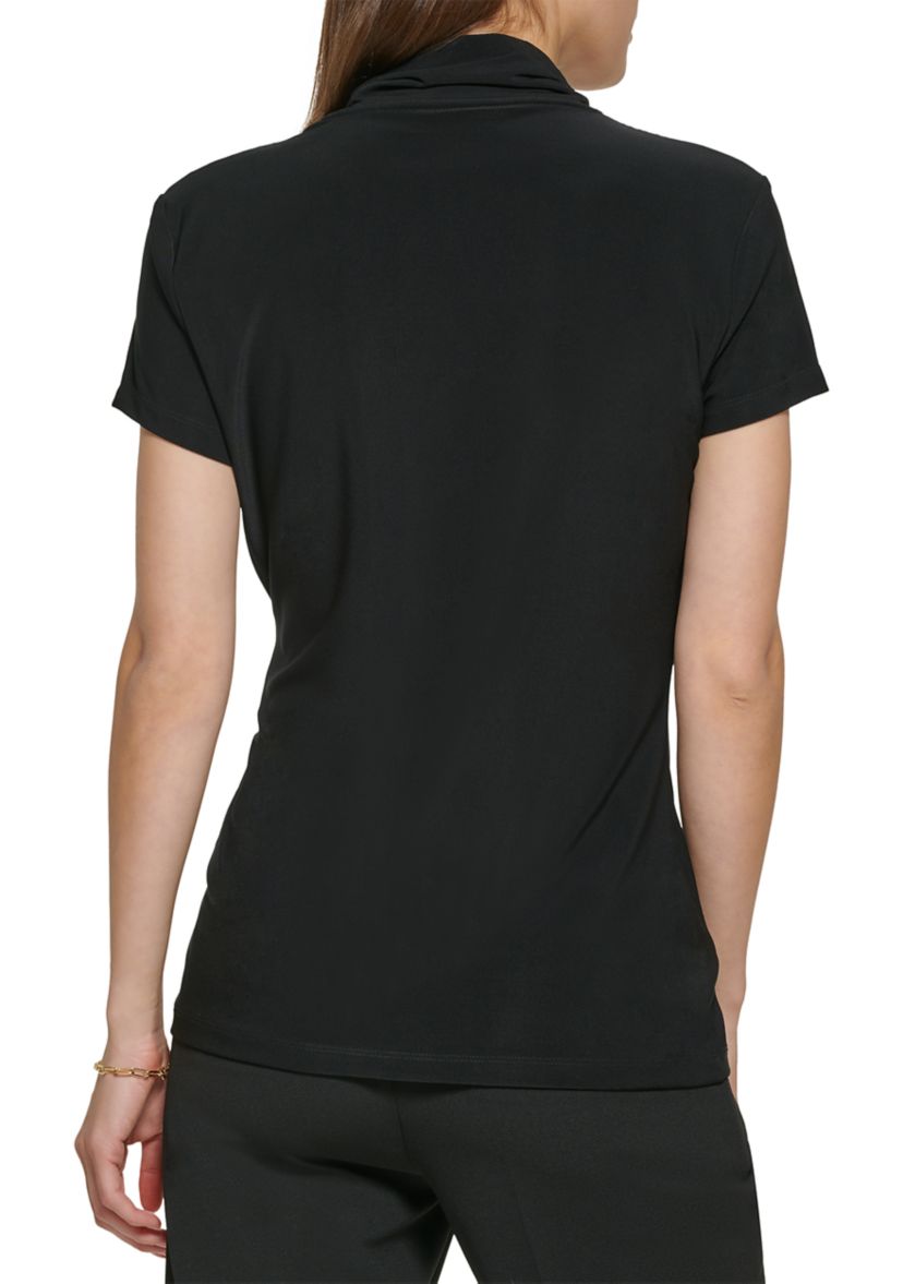 Womens Short Sleeve Side Ruche V-Neck Top 