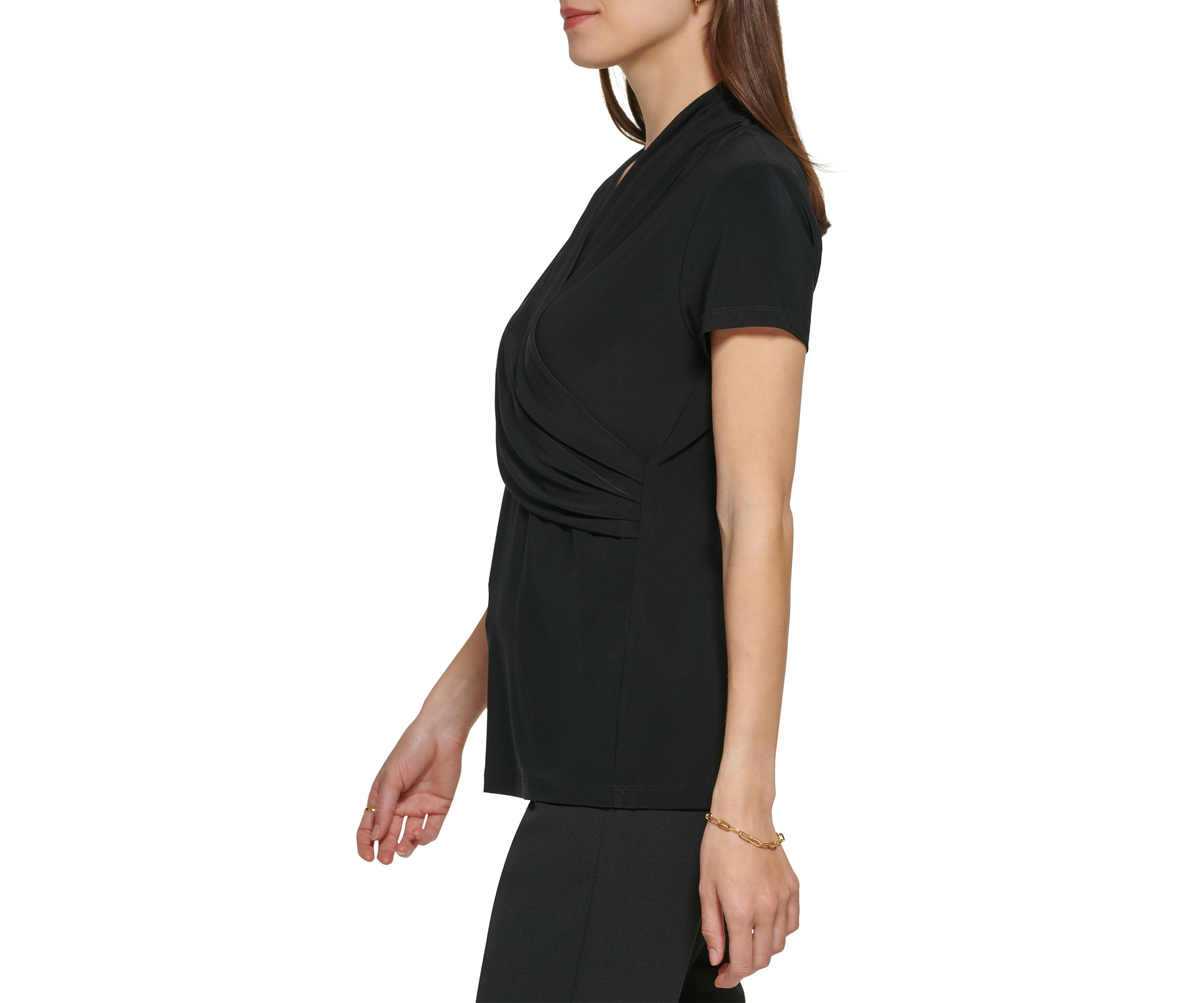Womens Short Sleeve Side Ruche V-Neck Top 