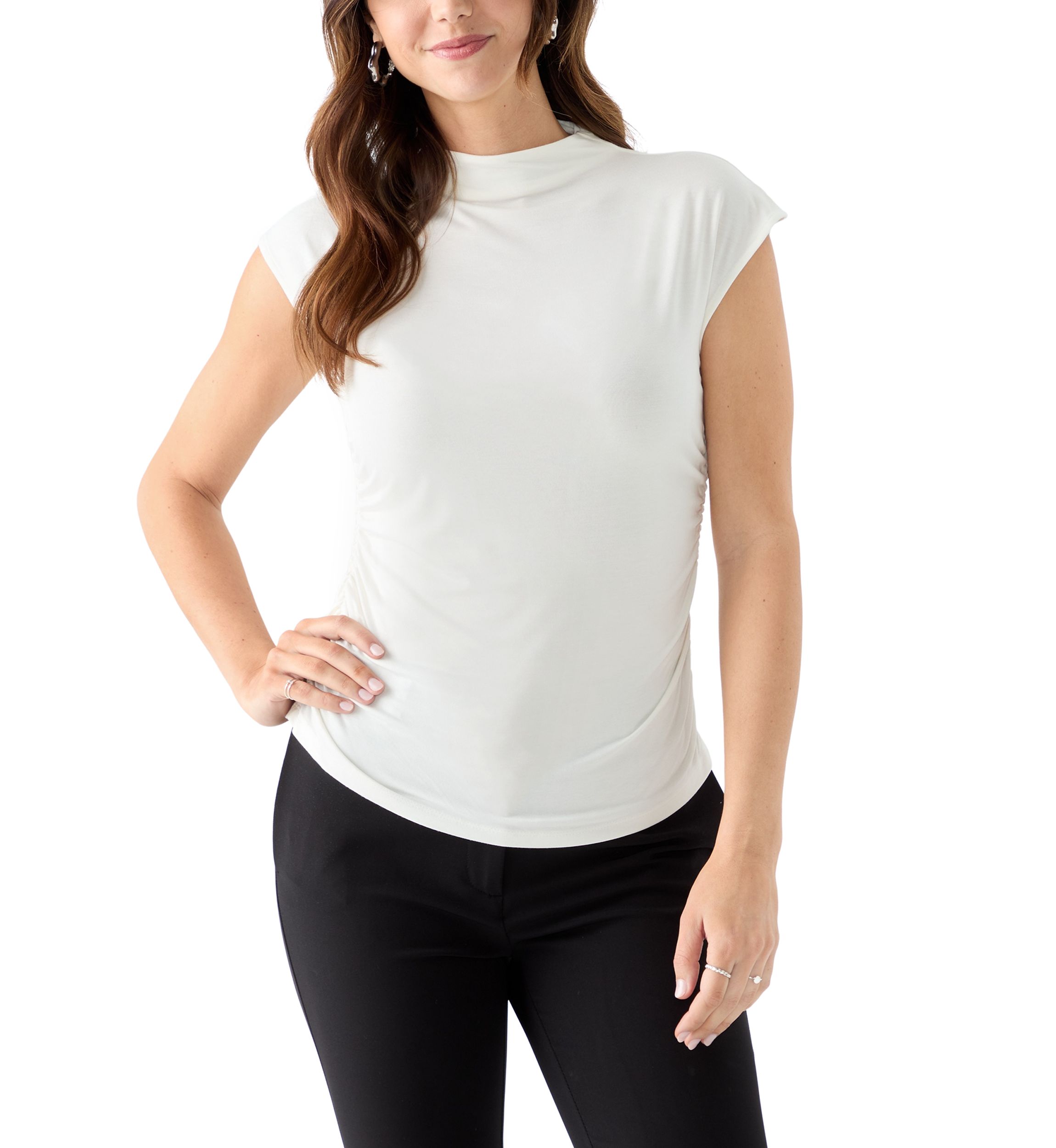 Womens Short Sleeve Mock Neck Top