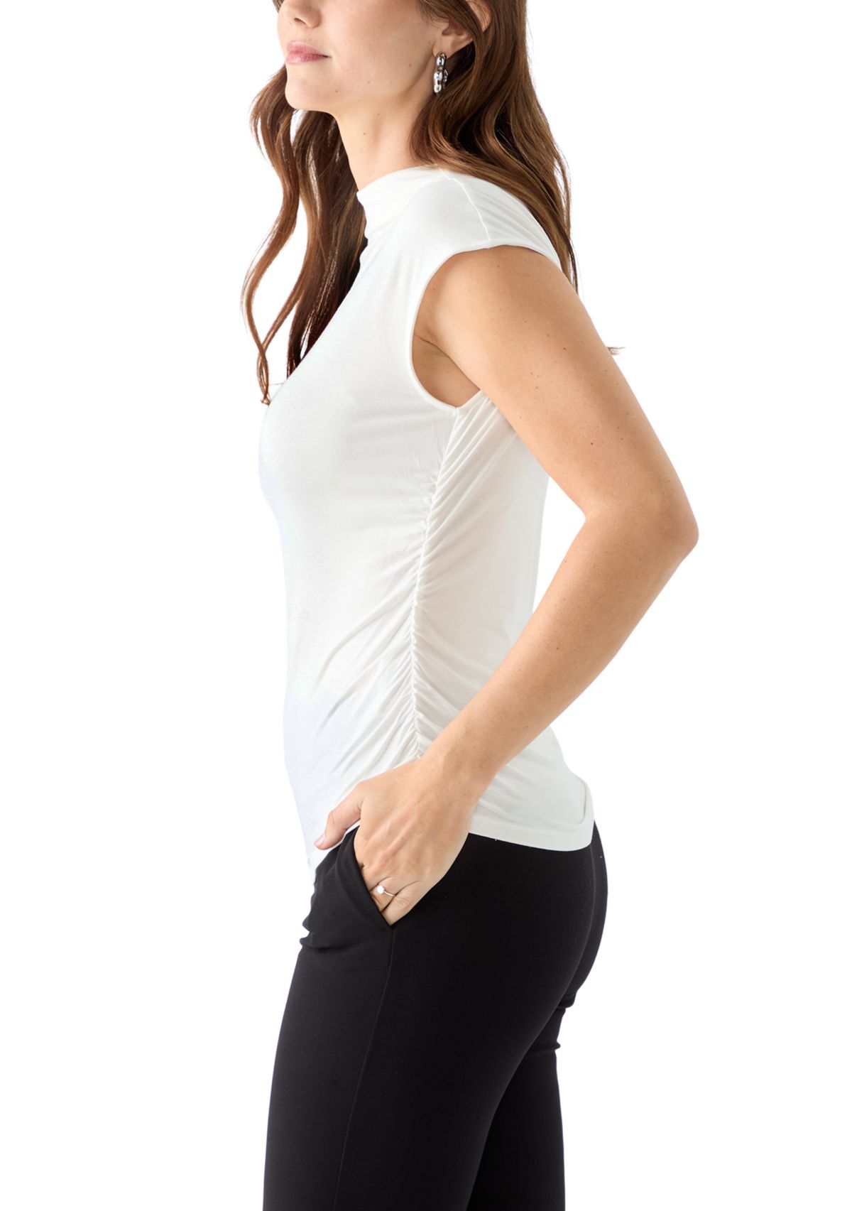 Womens Short Sleeve Mock Neck Top