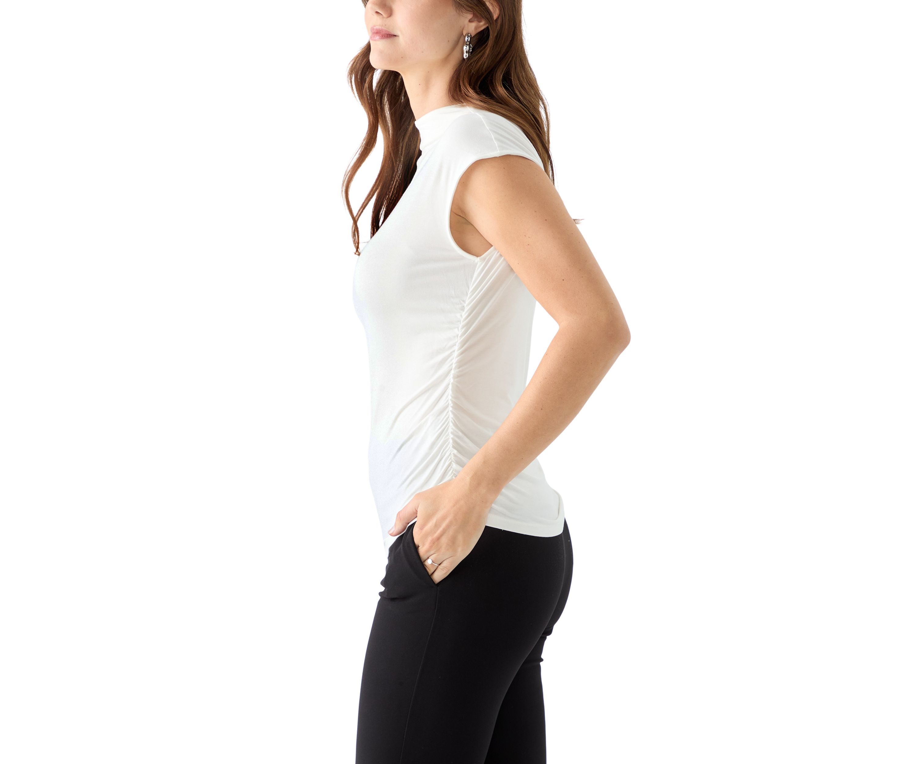 Womens Short Sleeve Mock Neck Top