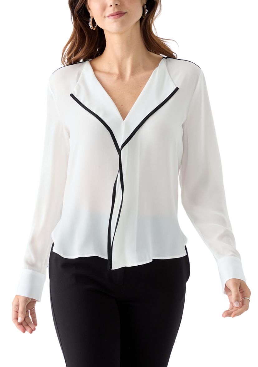 Womens Long Sleeve V-Neck Blouse
