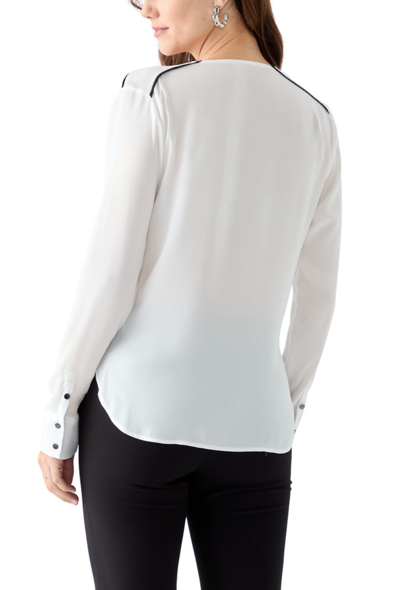 Womens Long Sleeve V-Neck Blouse