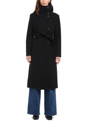Vince Camuto Women's Long Length Wool Coat with Stand Collar, Black, XL